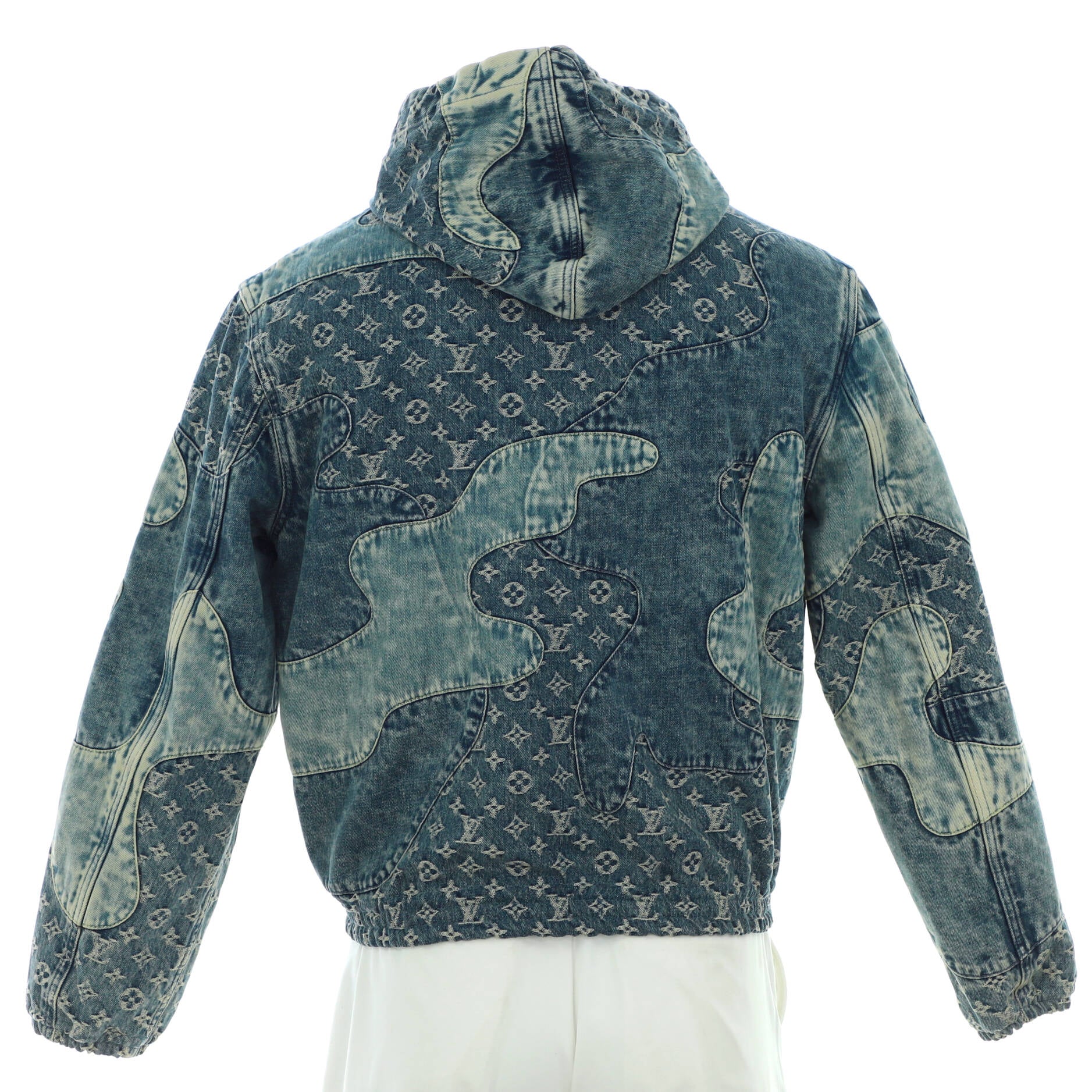 Men's Nigo Hooded Zip Jacket Monogram Patchwork Denim