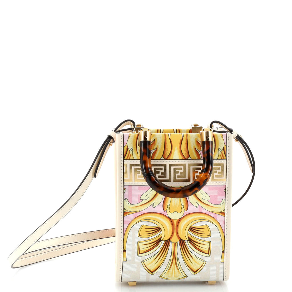 x Versace Fendace Convertible Sunshine Shopper Tote Printed Laminated Leather Mini