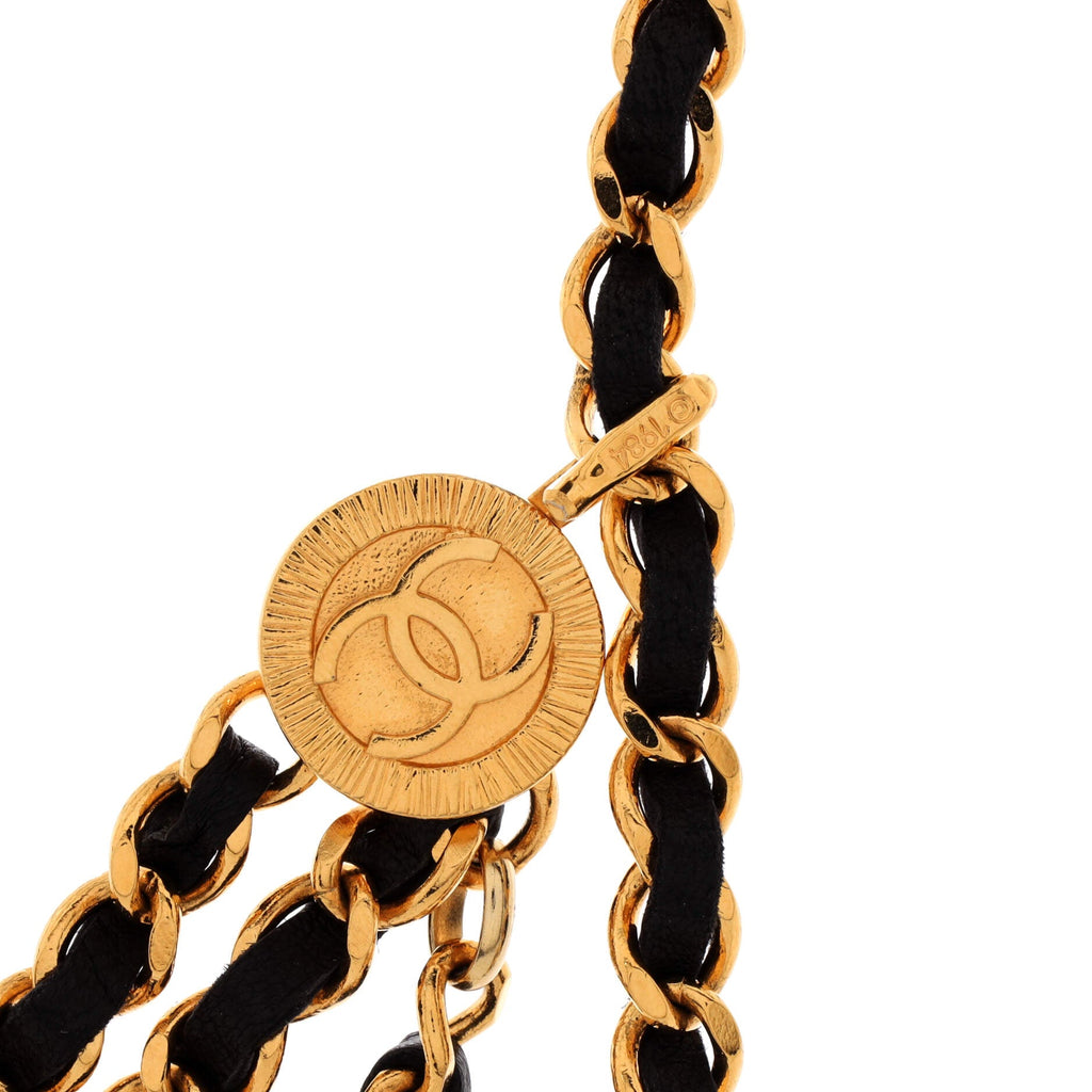 Vintage Multi-Chain Medallion Belt Metal and Leather 80