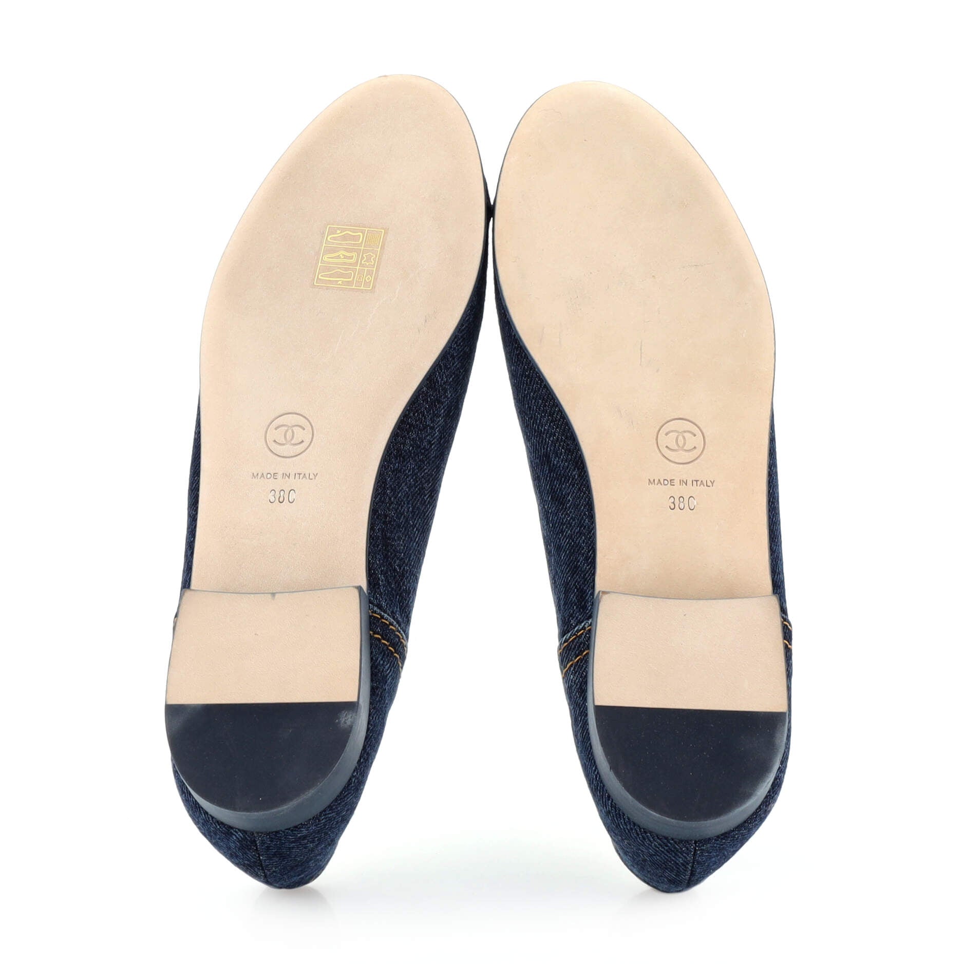 Women's CC Cap Toe Bow Ballerina Flats Denim with Embroidered Fringe Detail