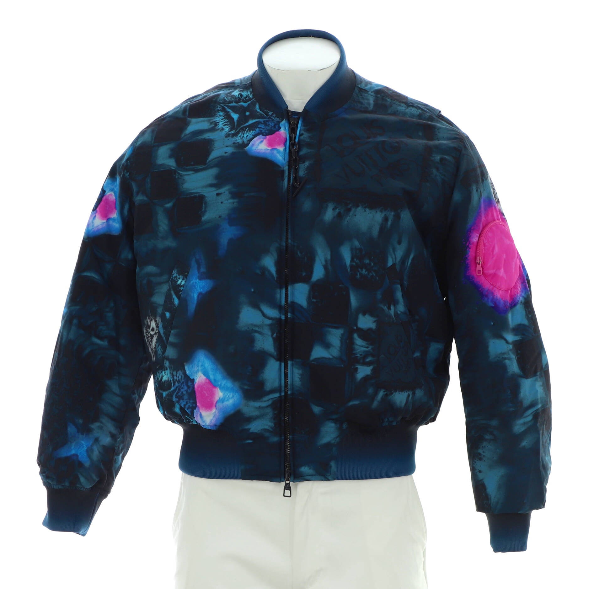 Men's Padded Bomber Jacket Graffiti Damier Salt Printed Nylon