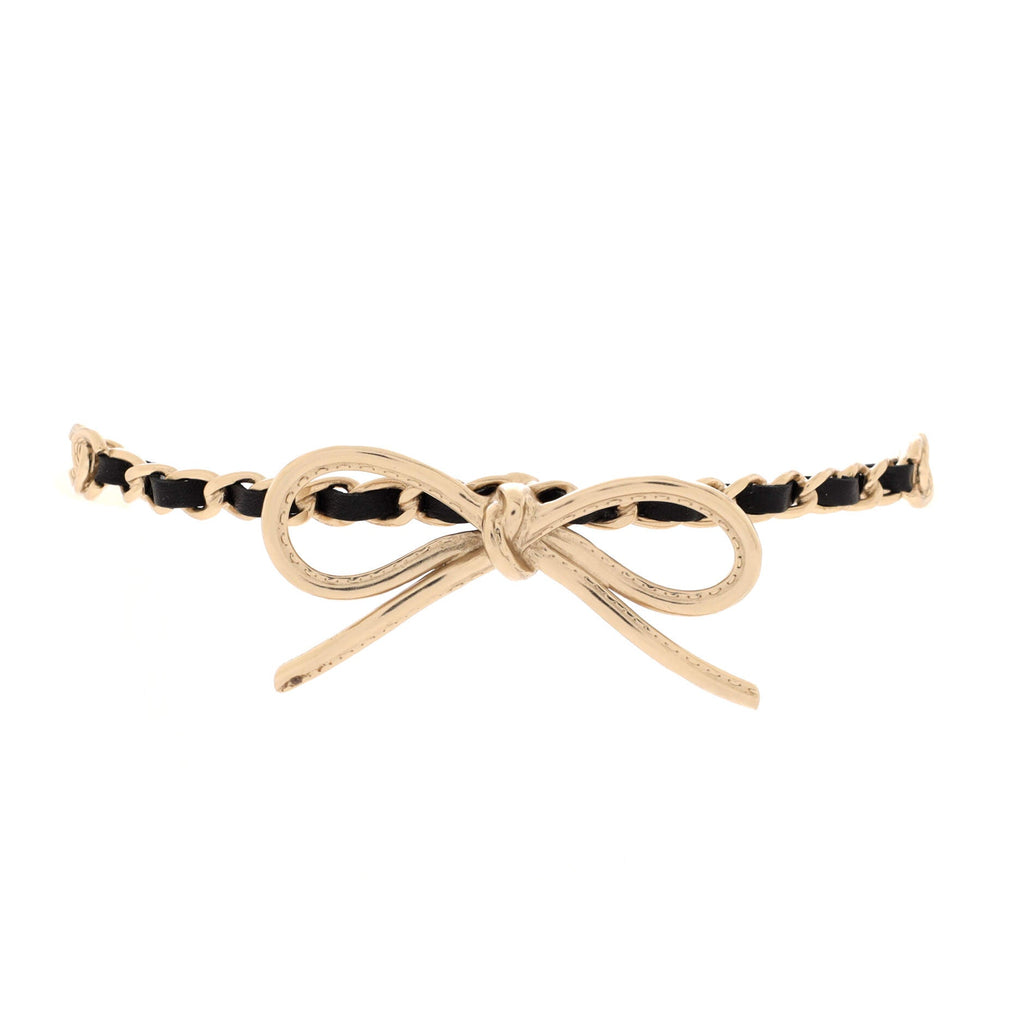 Bow Choker Chain Necklace Metal with Leather and Faux Pearls