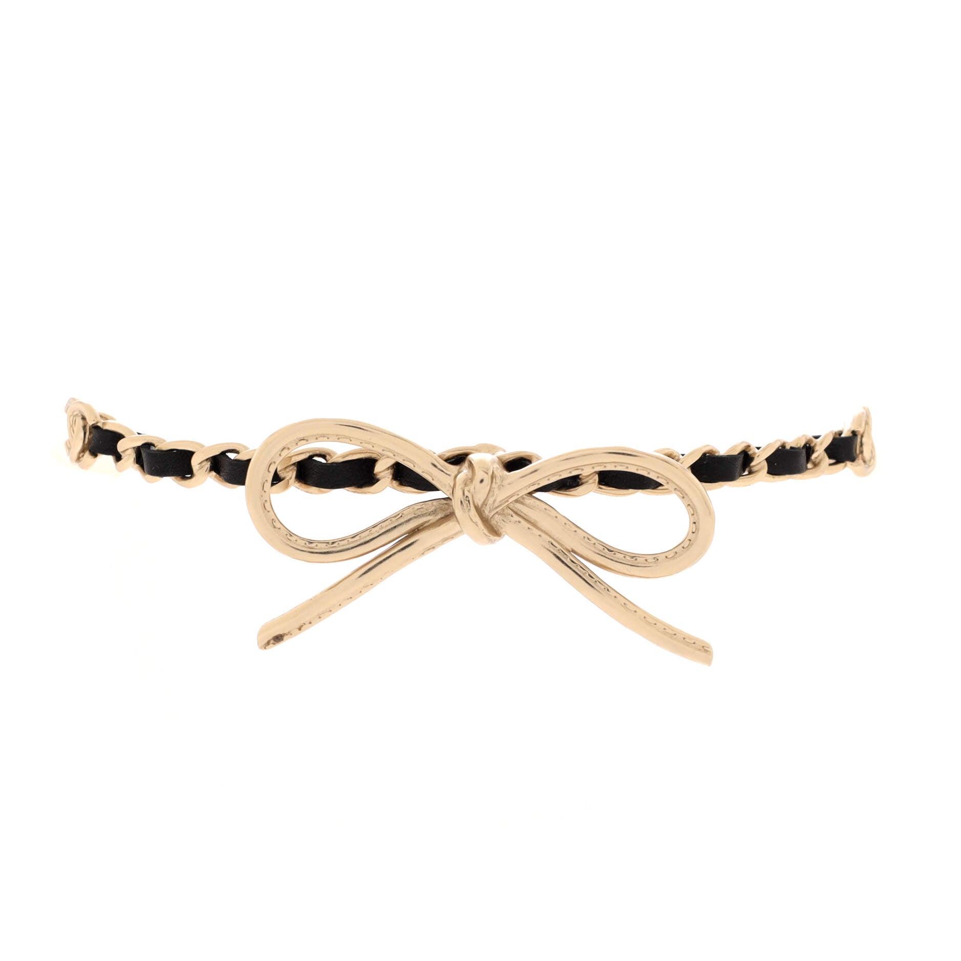 Bow Choker Chain Necklace Metal with Leather and Faux Pearls