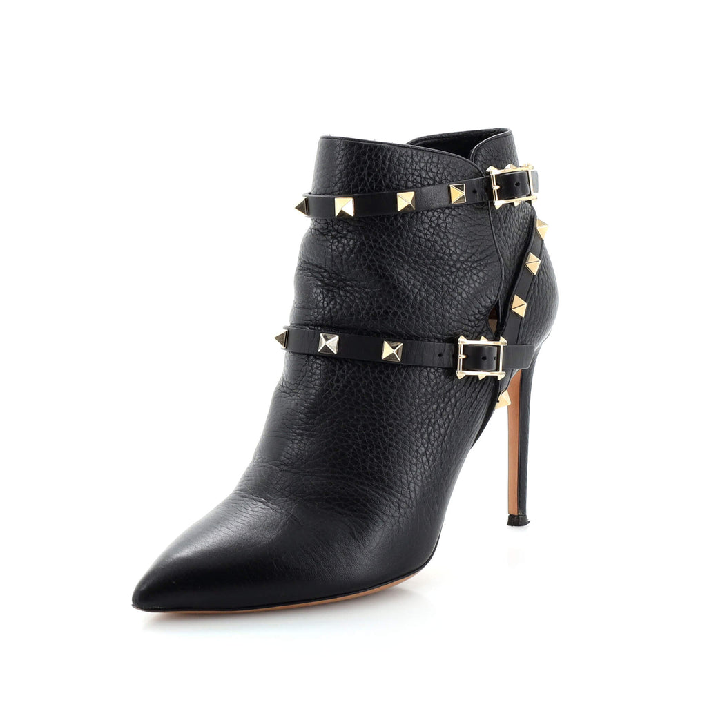 Women's Rockstud Harness Heeled Ankle Boots Leather