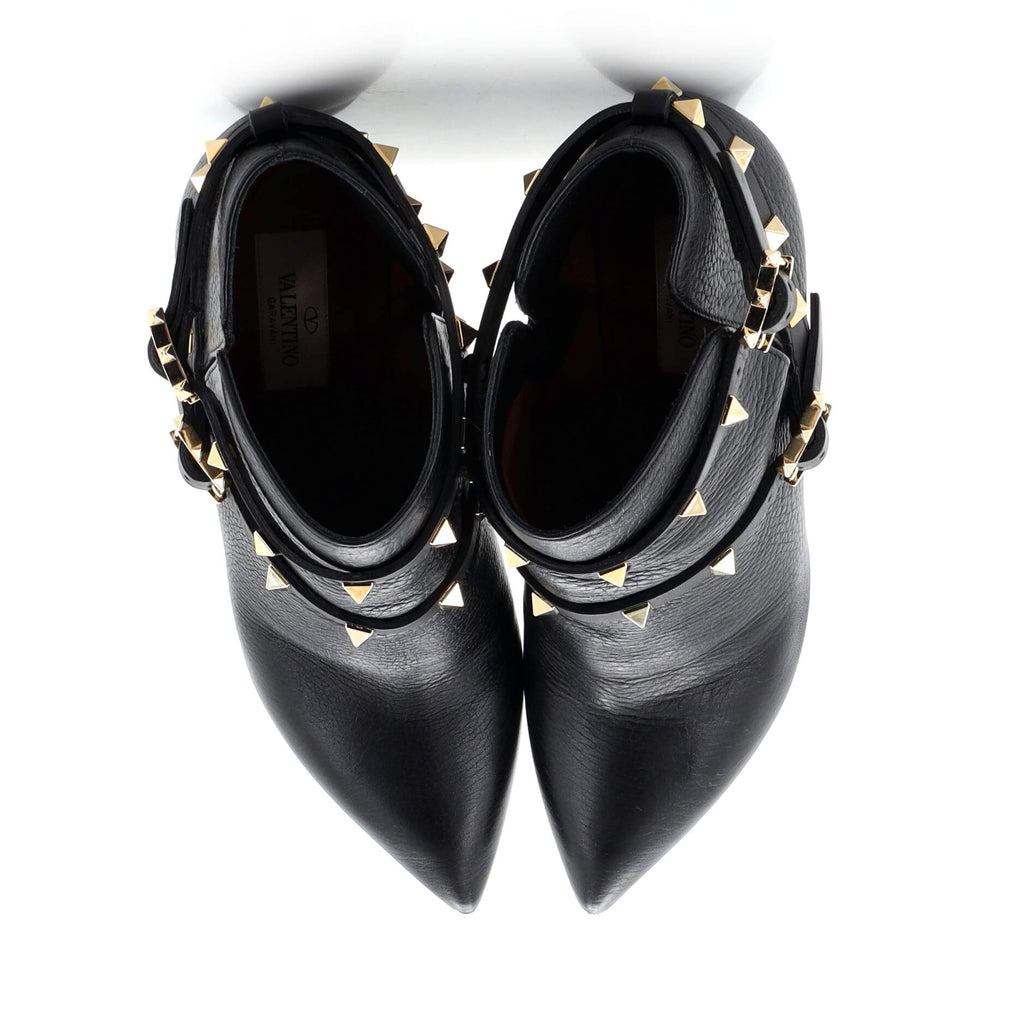Women's Rockstud Harness Heeled Ankle Boots Leather