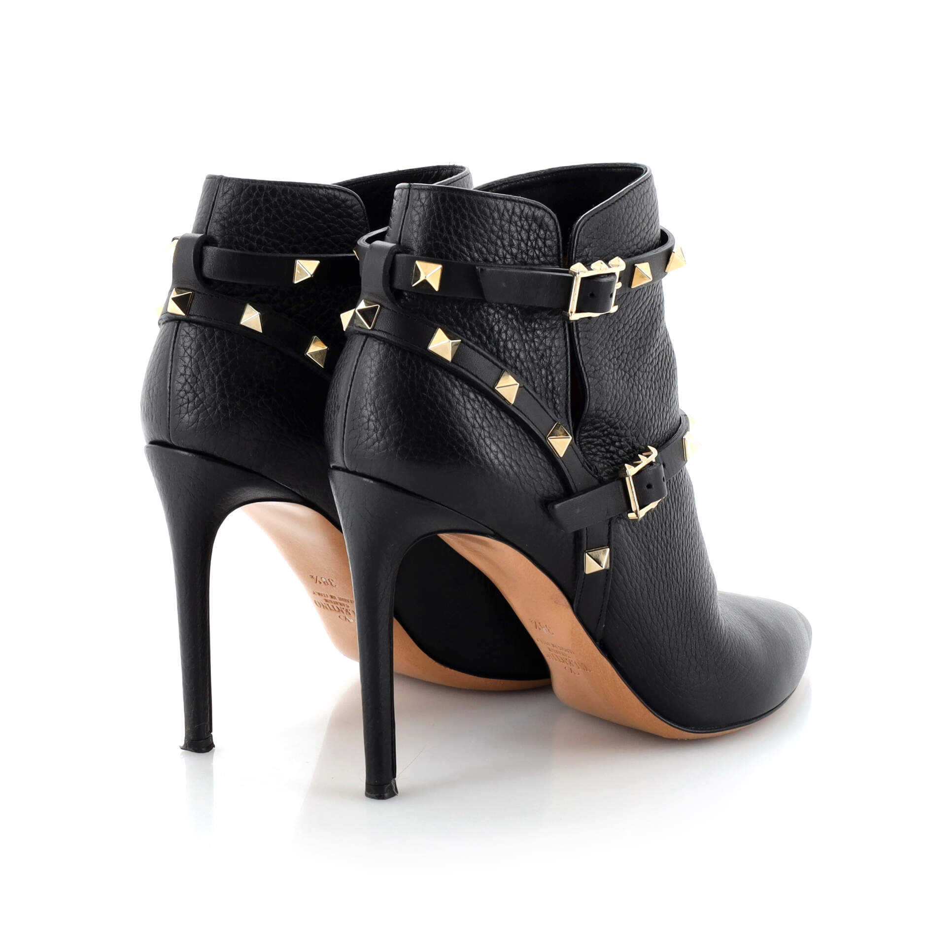 Women's Rockstud Harness Heeled Ankle Boots Leather