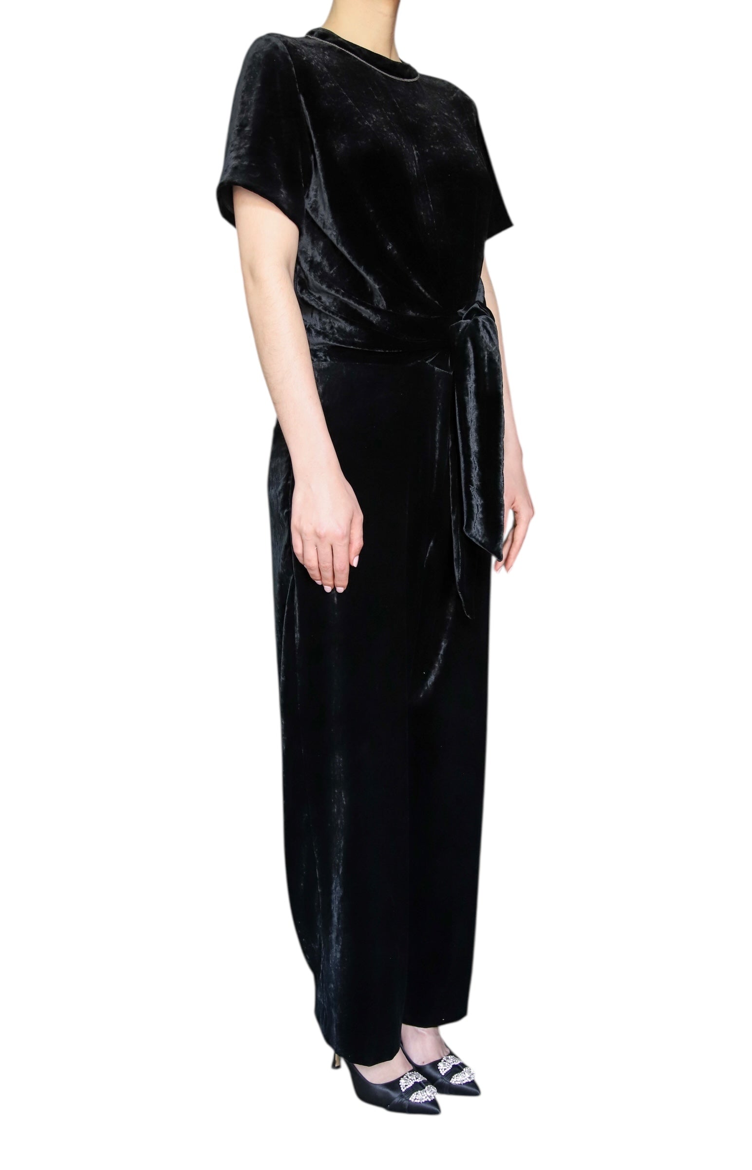 Brunello Cucinelli Black Velvet Monili Jumpsuit - M