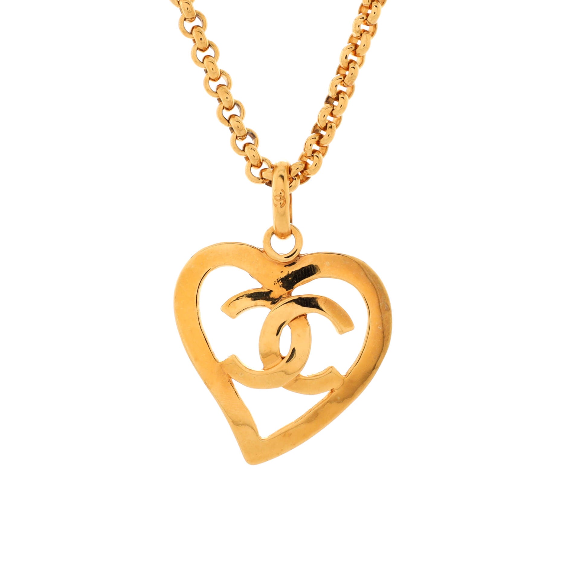 Vintage CC Heart Pendant Long Necklace Metal