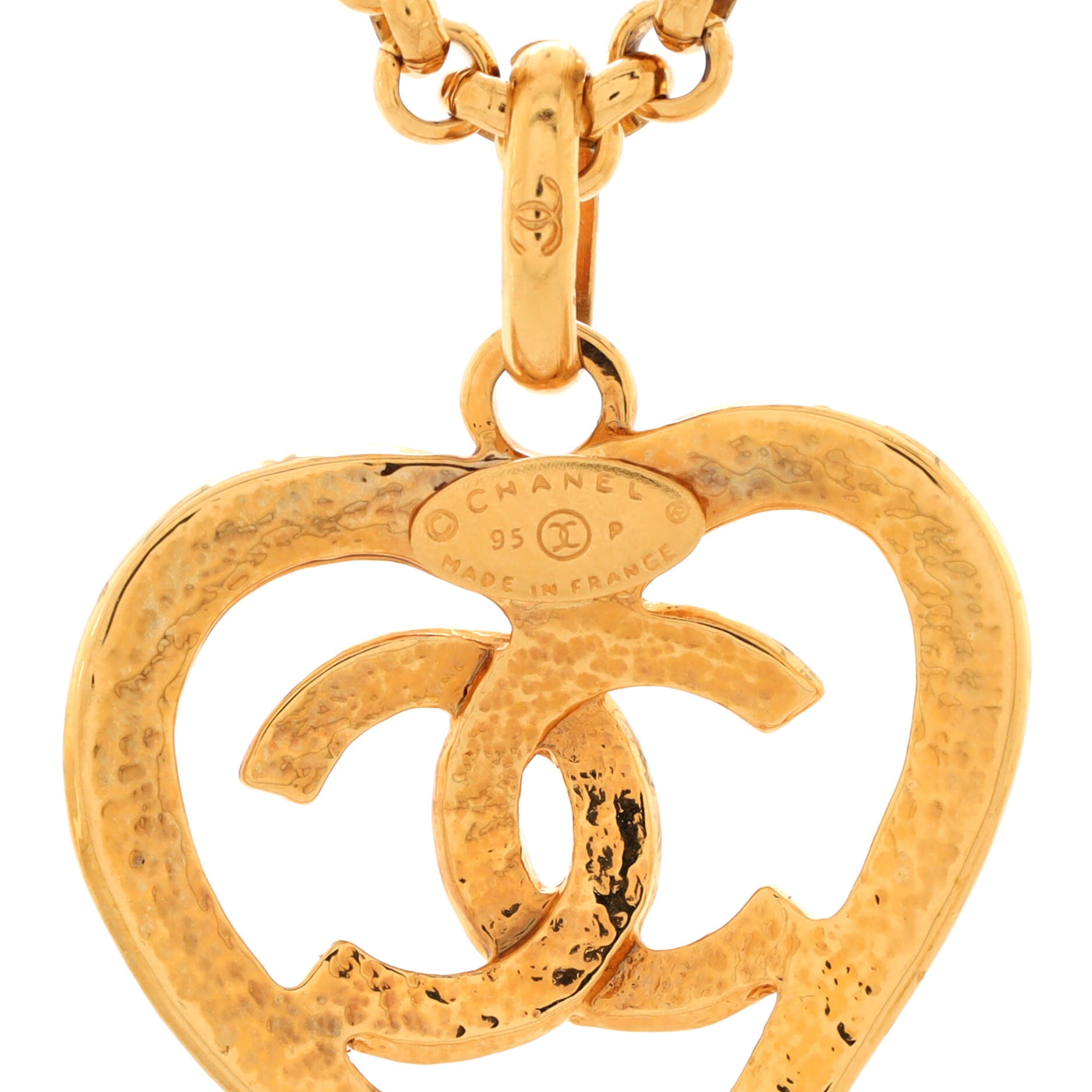 Vintage CC Heart Pendant Long Necklace Metal