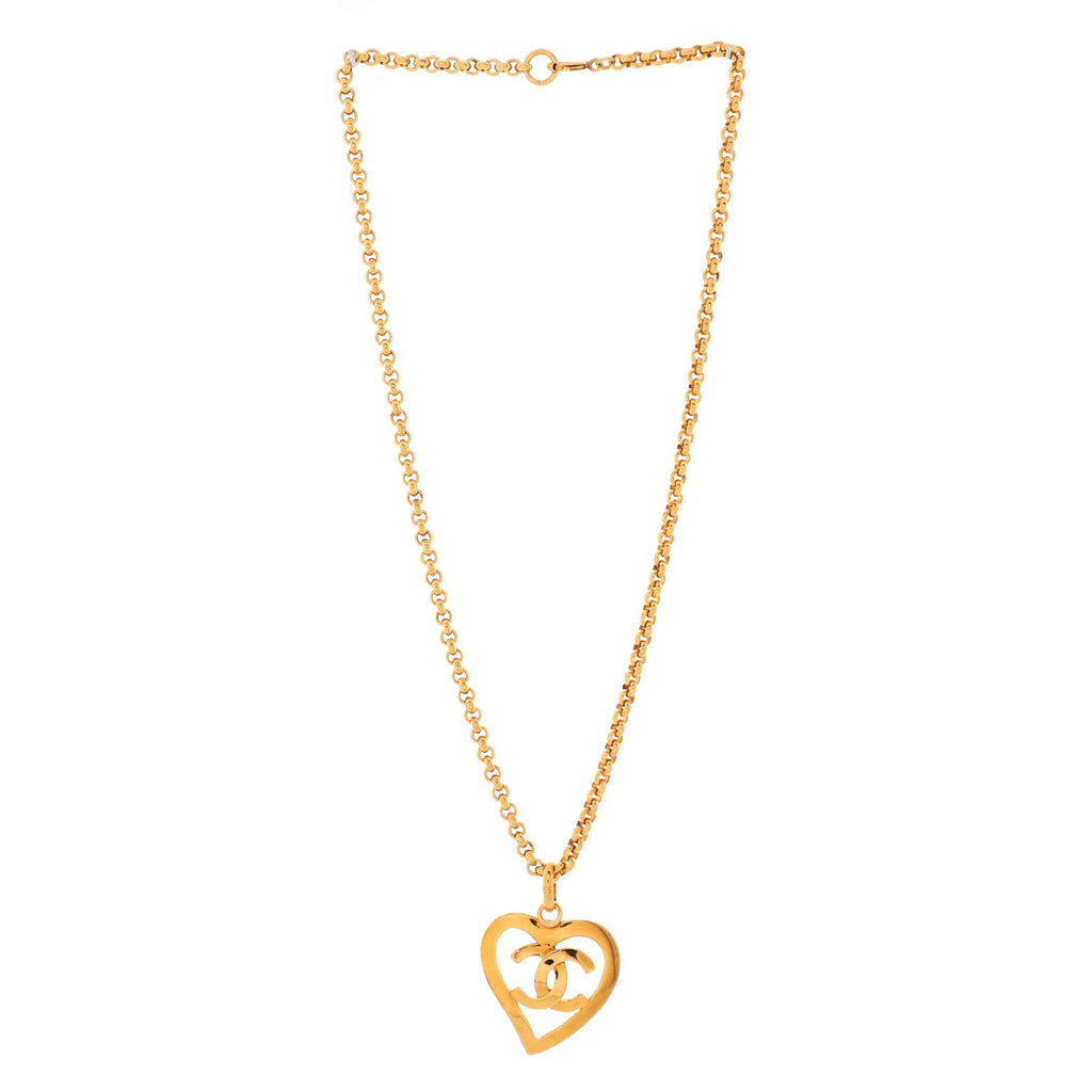 Vintage CC Heart Pendant Long Necklace Metal