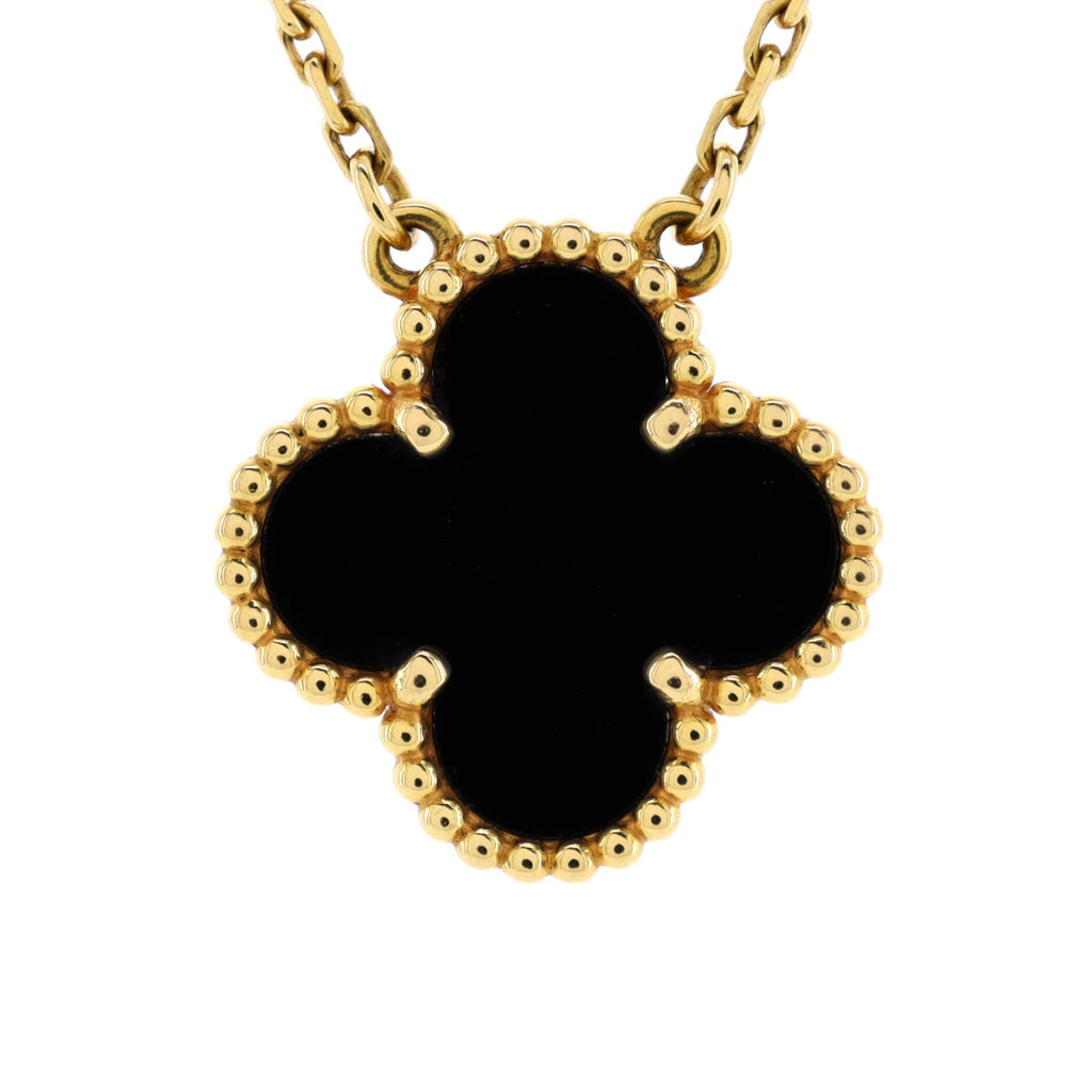 Vintage Alhambra Pendant Necklace 18K Yellow Gold and Onyx