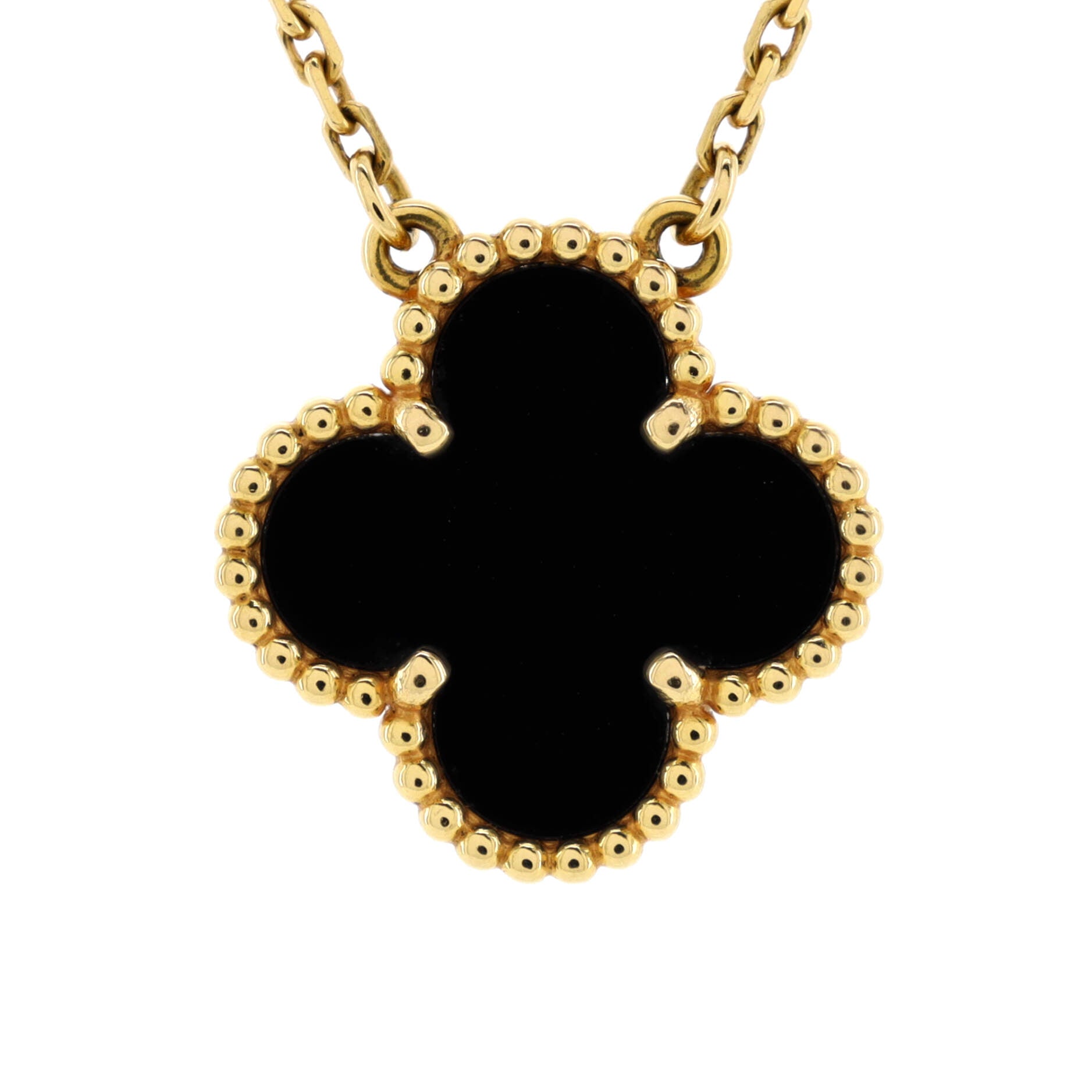 Vintage Alhambra Pendant Necklace 18K Yellow Gold and Onyx
