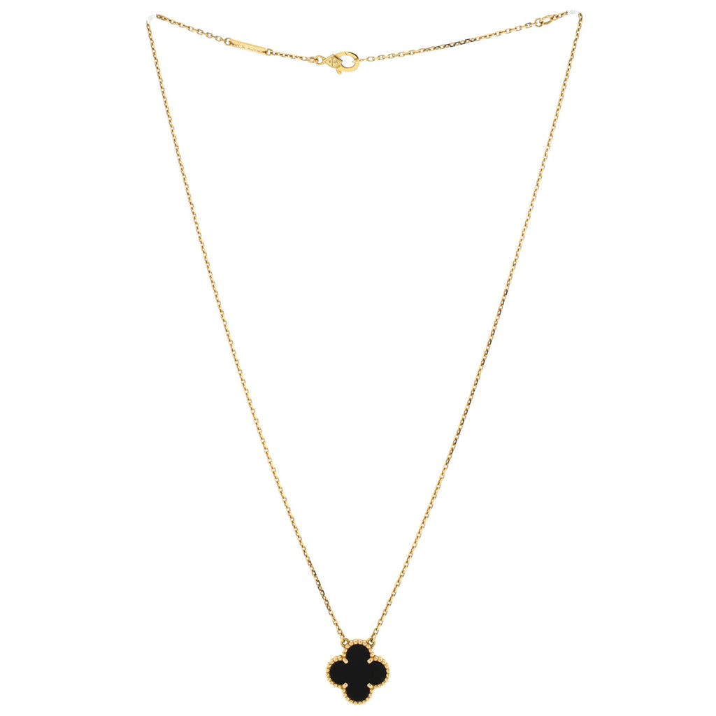Vintage Alhambra Pendant Necklace 18K Yellow Gold and Onyx