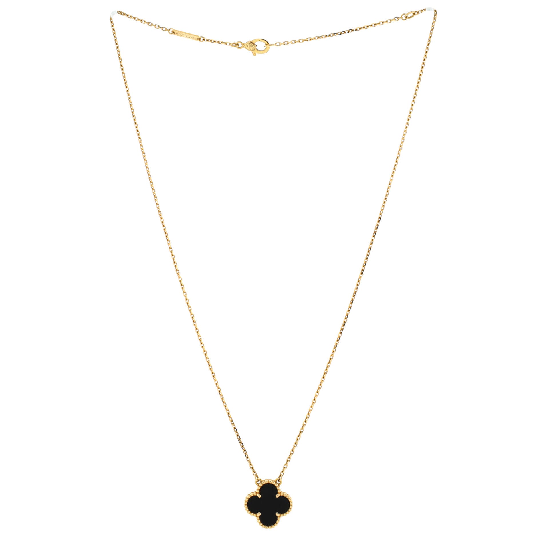 Vintage Alhambra Pendant Necklace 18K Yellow Gold and Onyx
