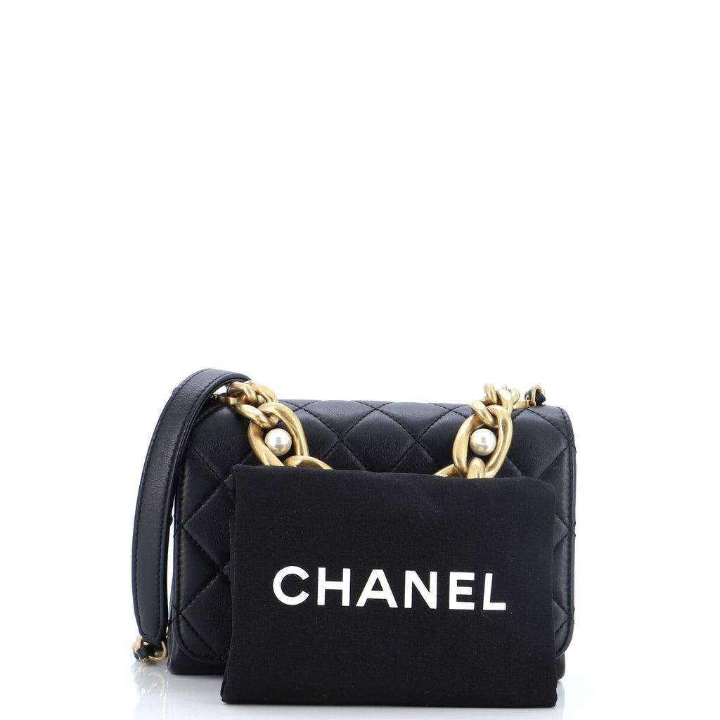 Pearl Boy Chain Flap Bag Quilted Calfskin Mini