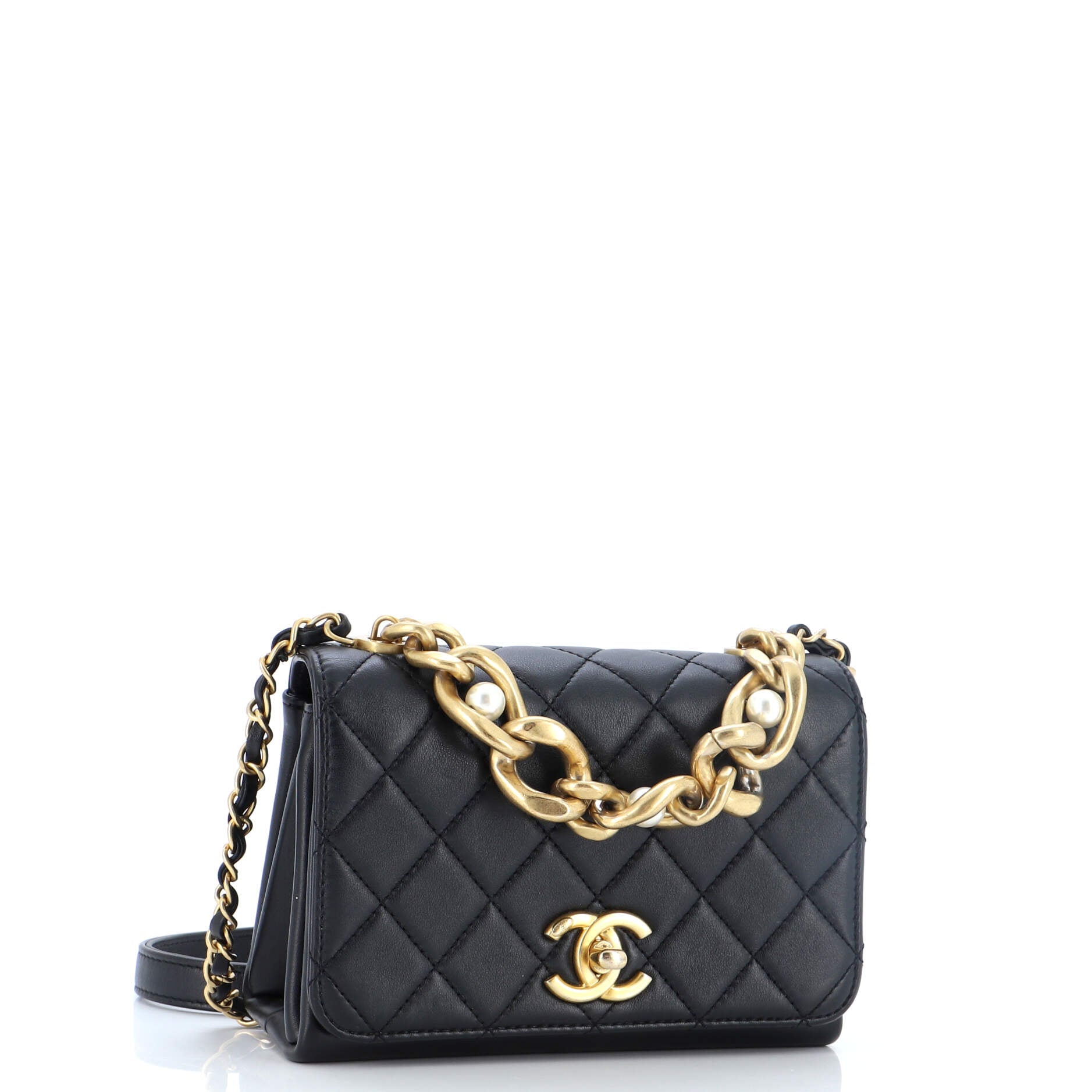 Pearl Boy Chain Flap Bag Quilted Calfskin Mini