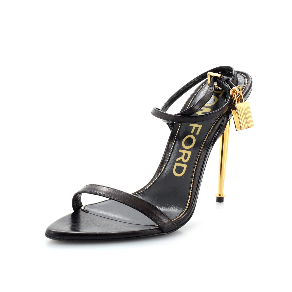 Women's Padlock Pointy Naked Heeled Sandals Leather 105