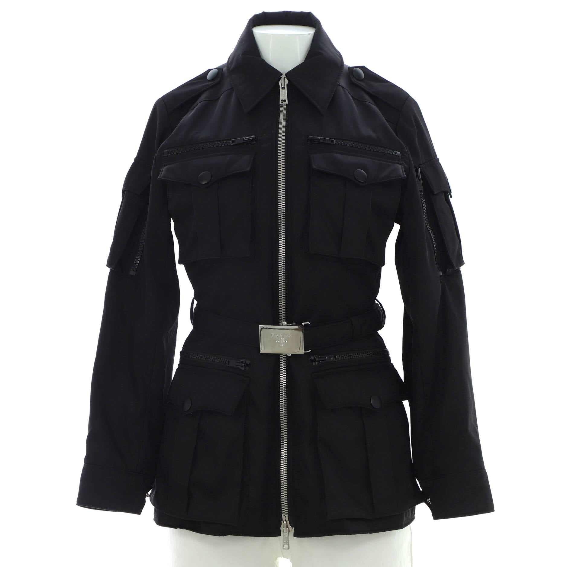 Women's Military Belted Zip Jacket Nylon