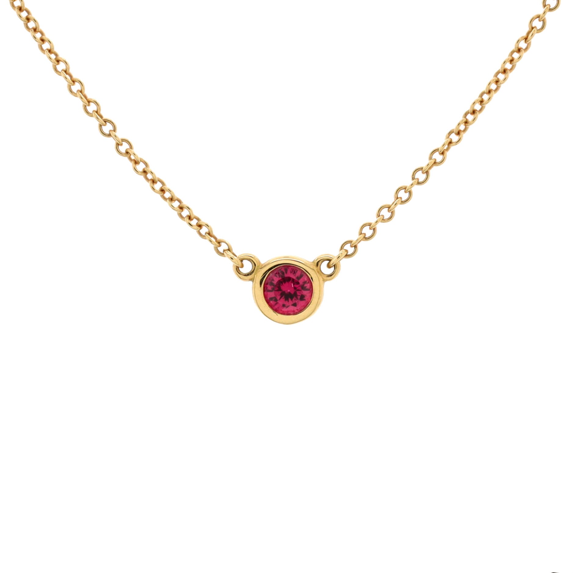 Elsa Peretti Color By The Yard Pendant Necklace 18K Yellow Gold with Ruby and Diamond 0.11CT