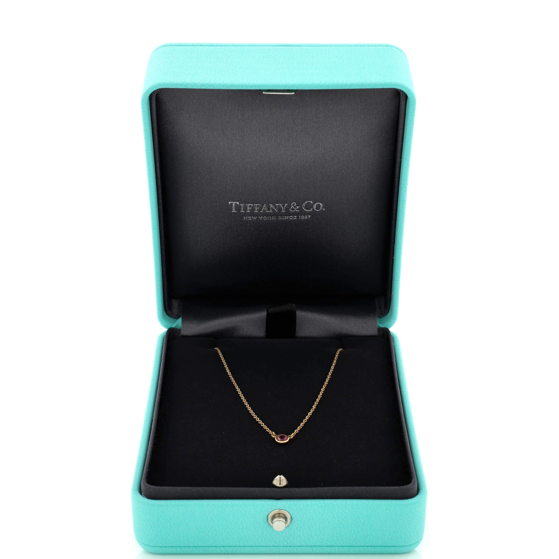 Elsa Peretti Color By The Yard Pendant Necklace 18K Yellow Gold with Ruby and Diamond 0.11CT