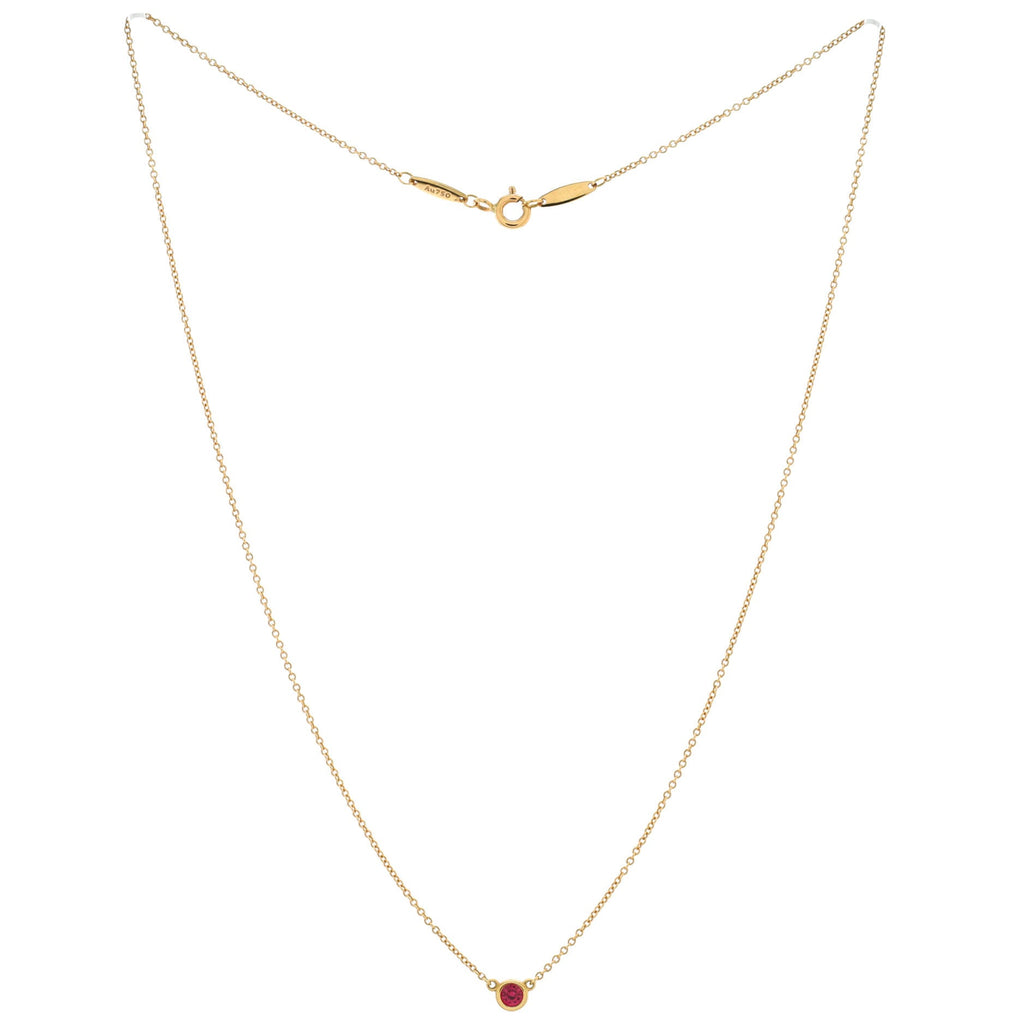 Elsa Peretti Color By The Yard Pendant Necklace 18K Yellow Gold with Ruby and Diamond 0.11CT