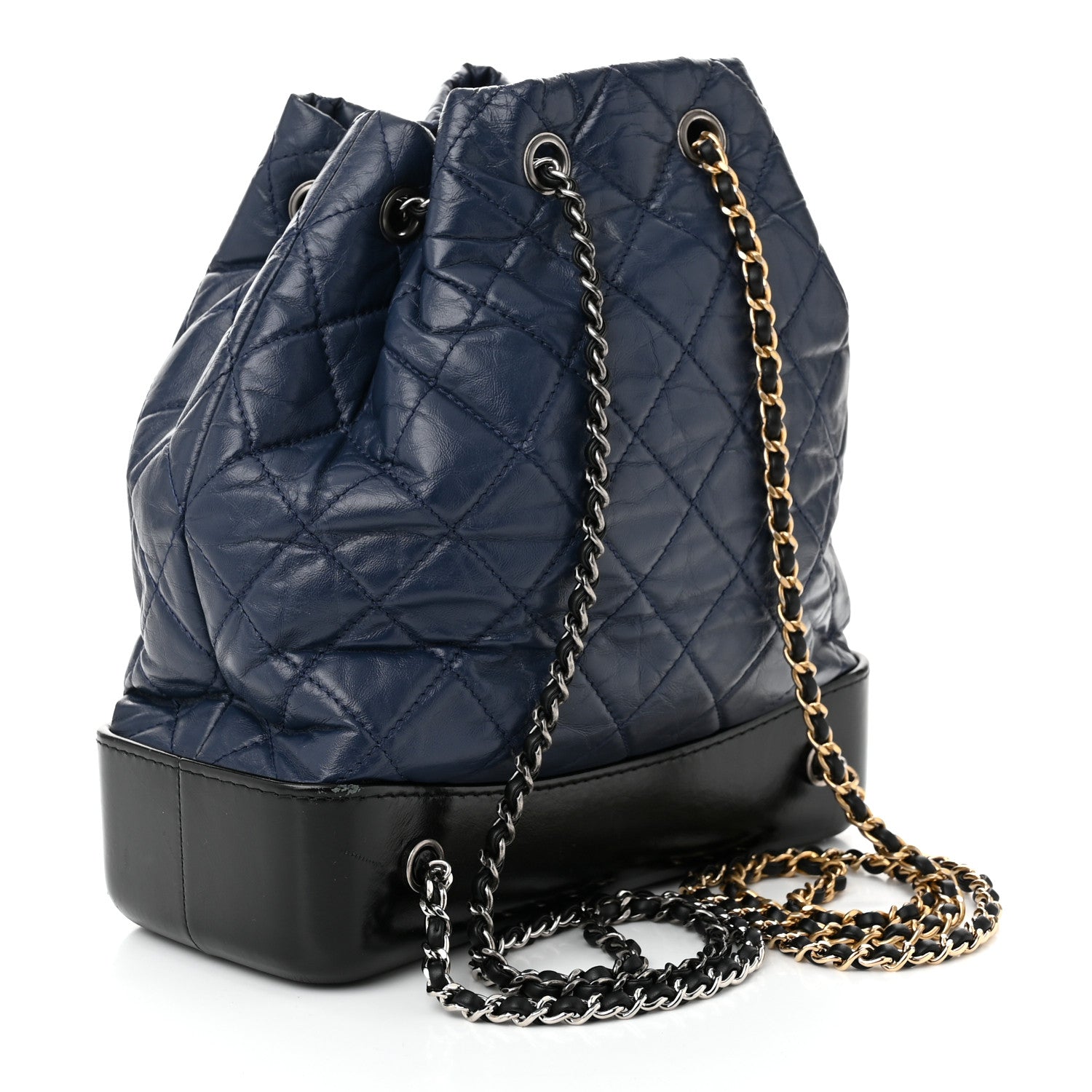 Aged Calfskin Quilted Gabrielle Backpack Navy Black