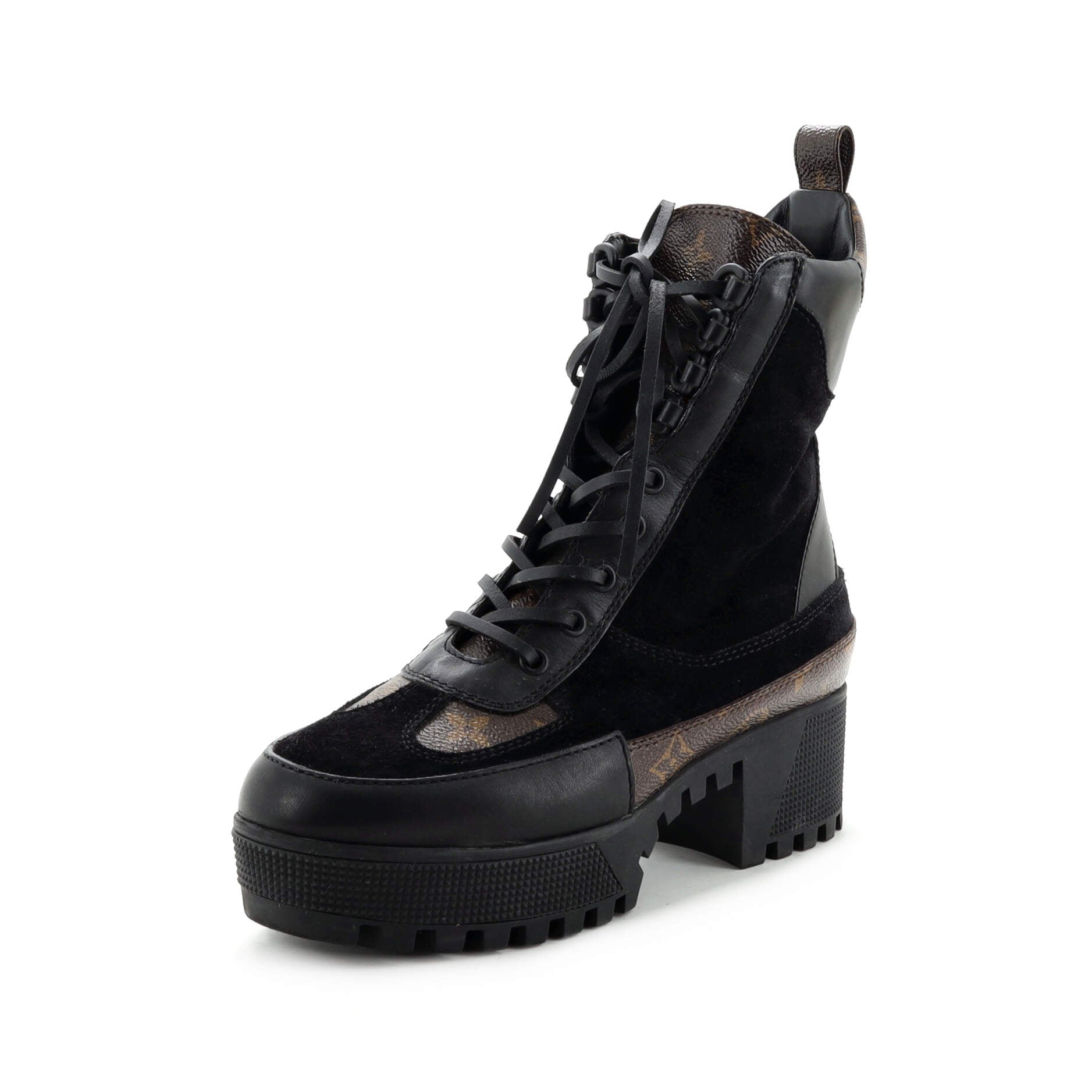 Women's Laureate Platform Desert Boots Suede with Monogram Canvas