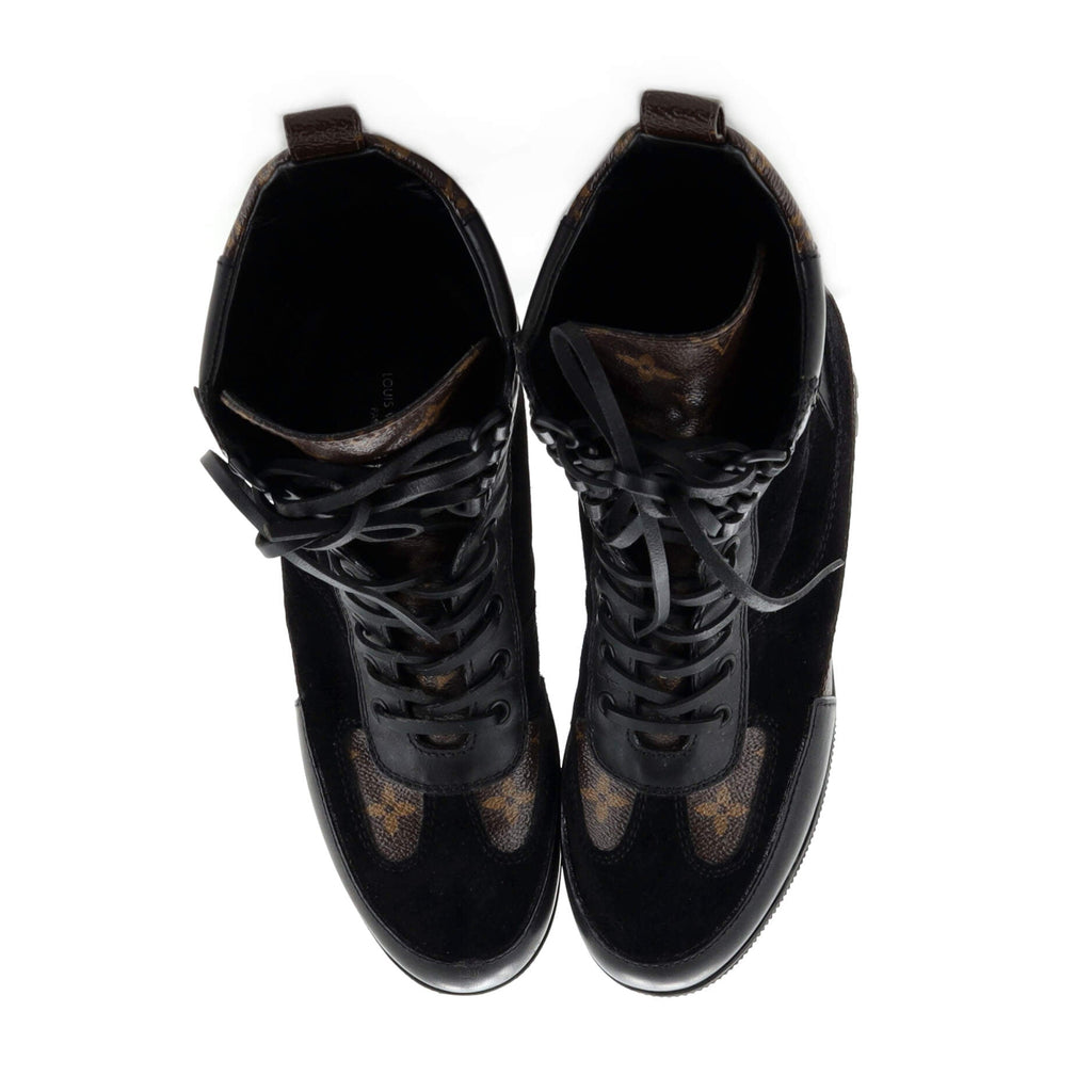 Women's Laureate Platform Desert Boots Suede with Monogram Canvas