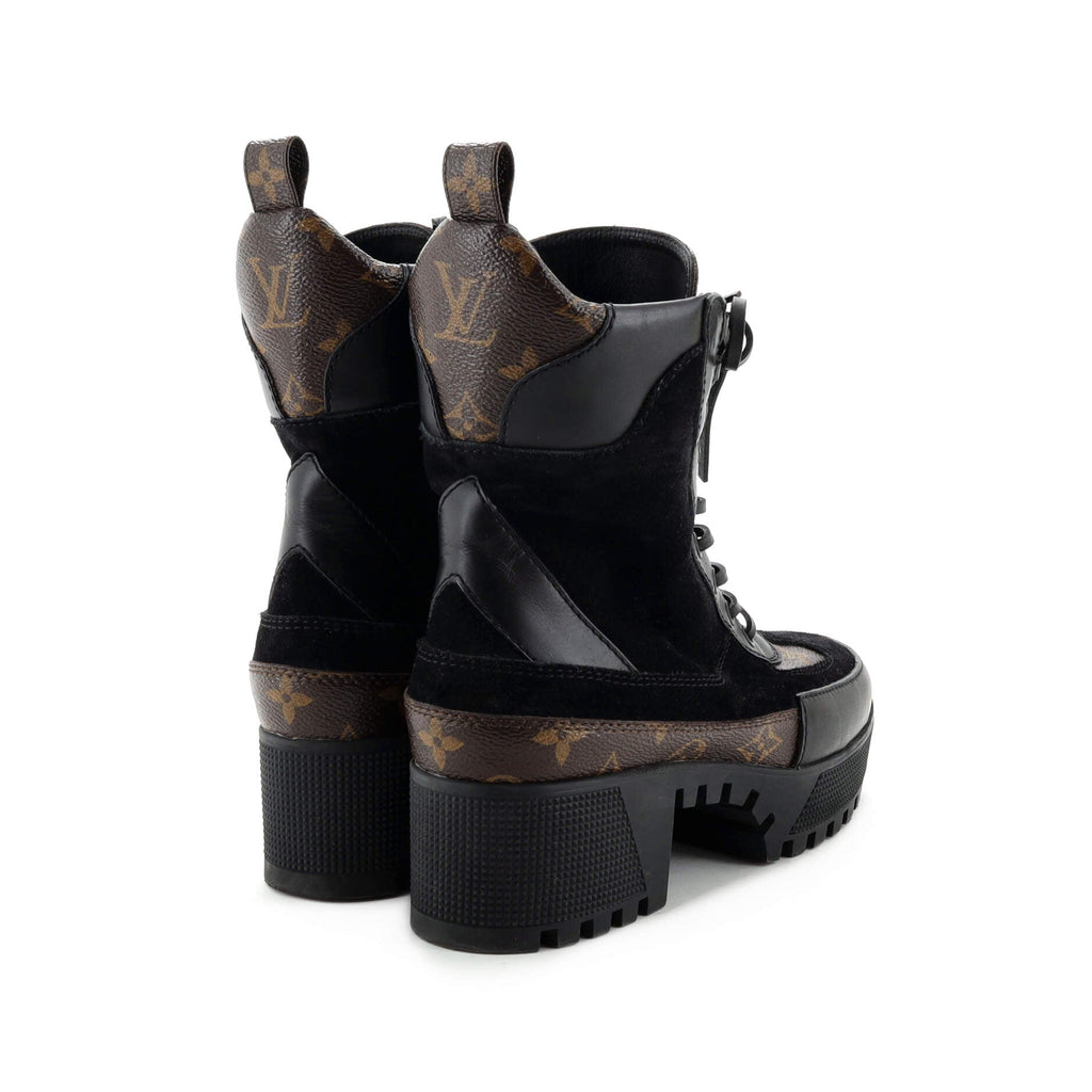 Women's Laureate Platform Desert Boots Suede with Monogram Canvas