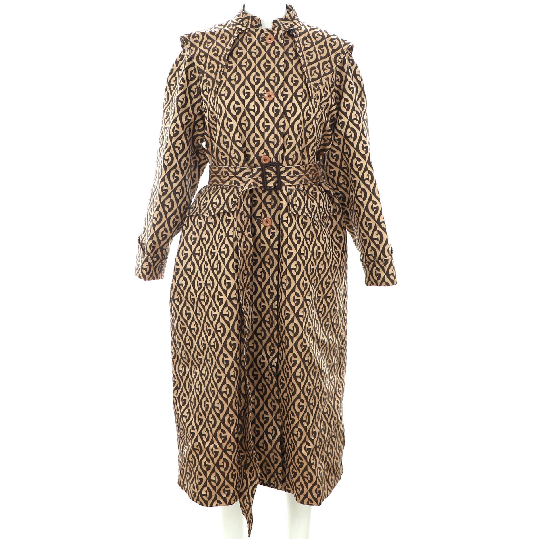 Women's Belted Stand Collar Trench Coat G Rhombus Wool Blend