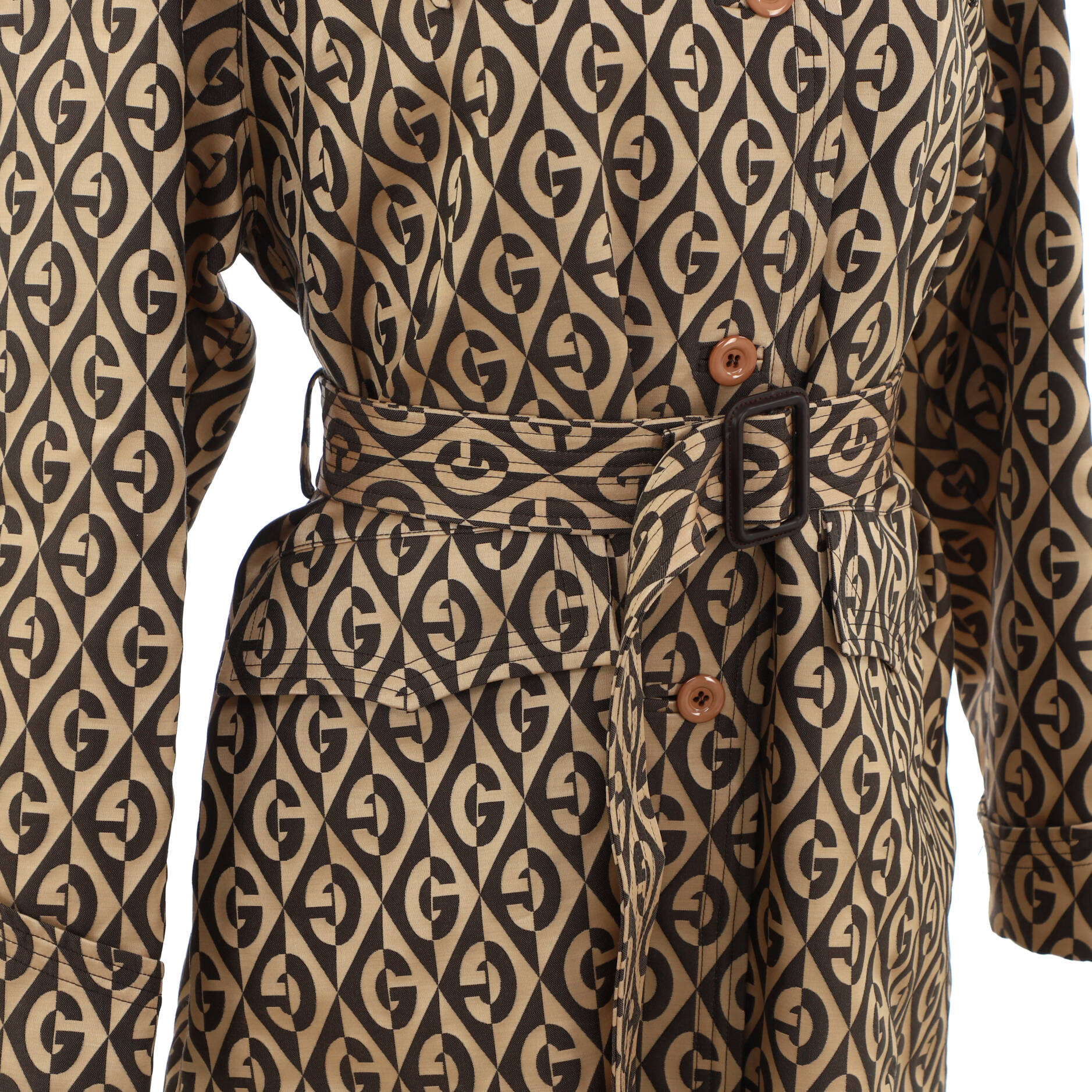 Women's Belted Stand Collar Trench Coat G Rhombus Wool Blend