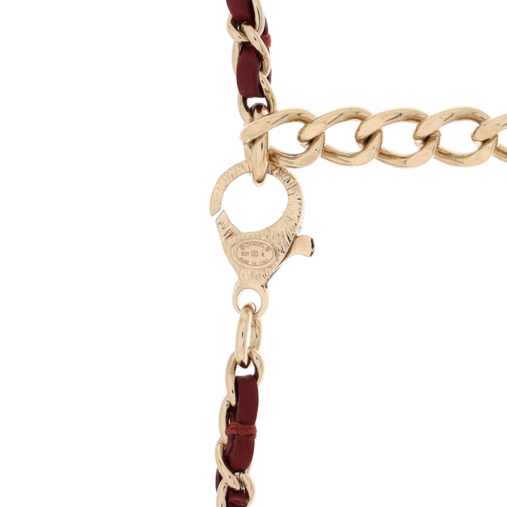 CC Heart Pendant Chain Necklace Metal with Leather and Resin