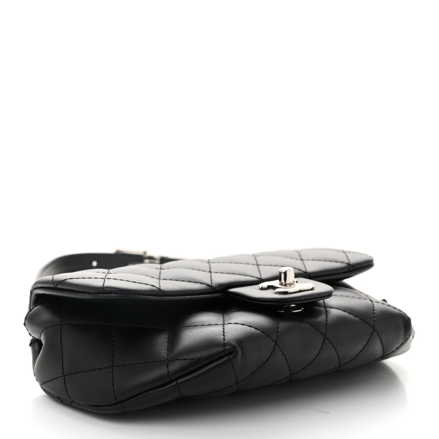 Calfskin Quilted CC Uniform Flap Belt Bag Black