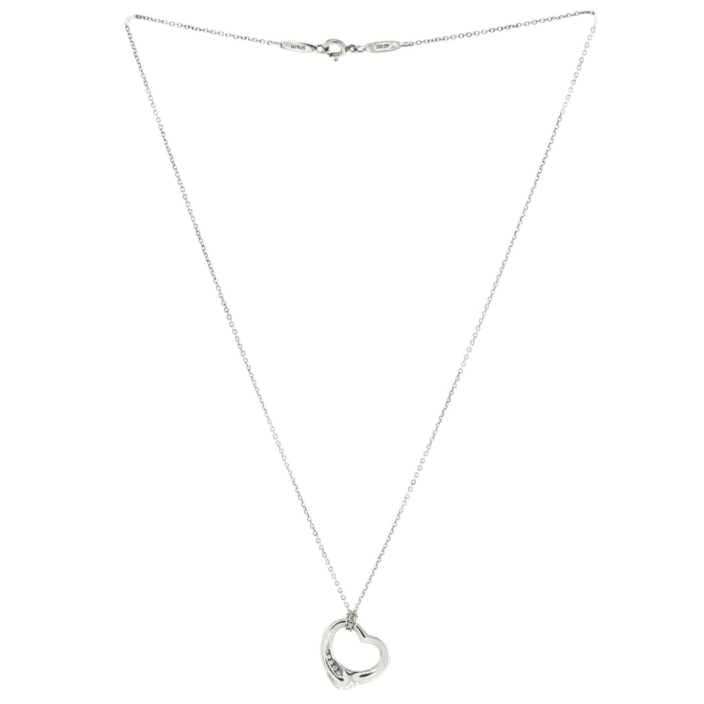 Elsa Peretti Open Heart 5 Diamonds Pendant Necklace Platinum and Diamonds