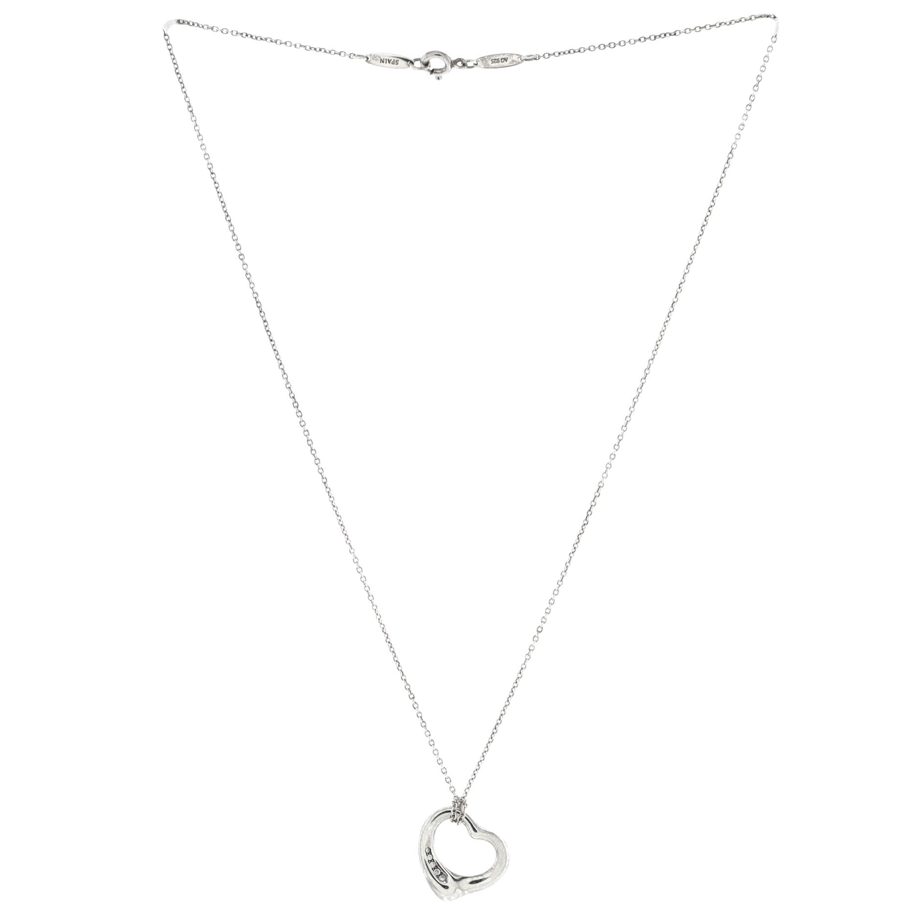 Elsa Peretti Open Heart 5 Diamonds Pendant Necklace Platinum and Diamonds