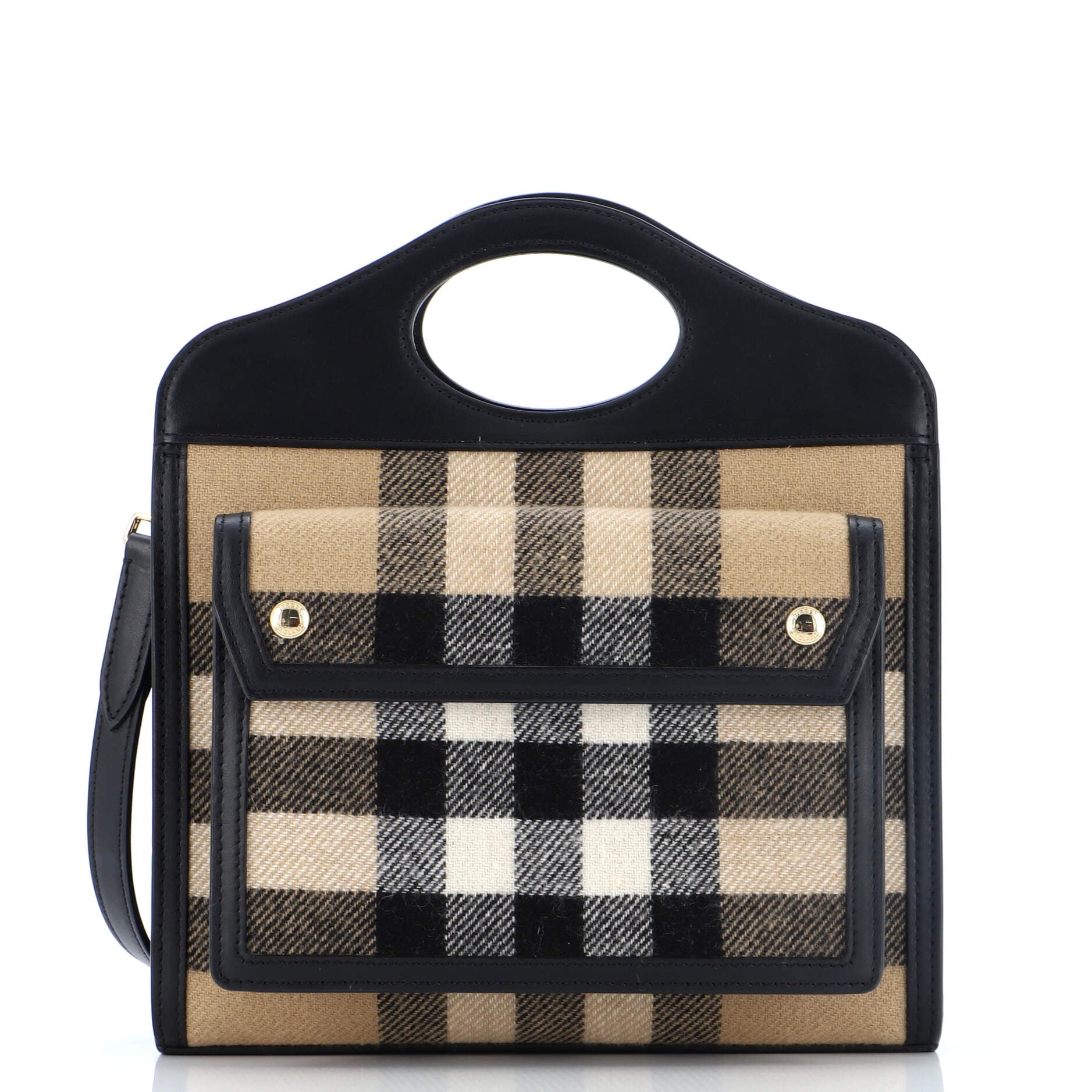 Pocket Tote House Check Cashmere with Leather Mini