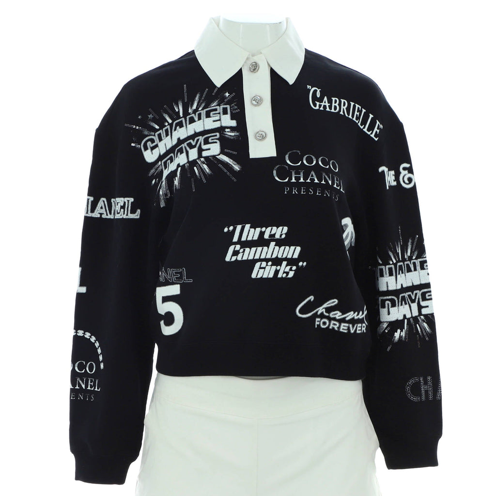 Women's Graphic Print Polo Sweatshirt Cotton