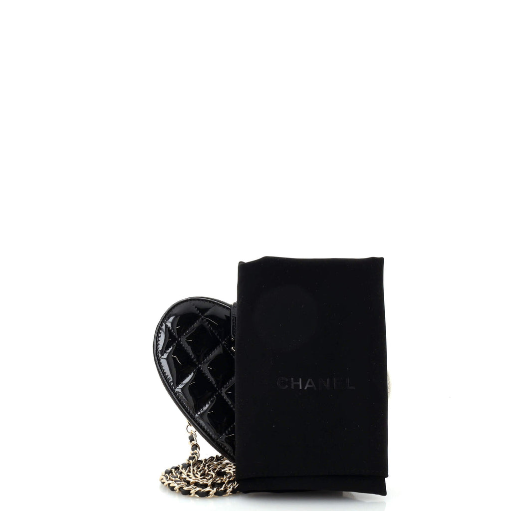 Double Heart Clutch with Chain Quilted Patent