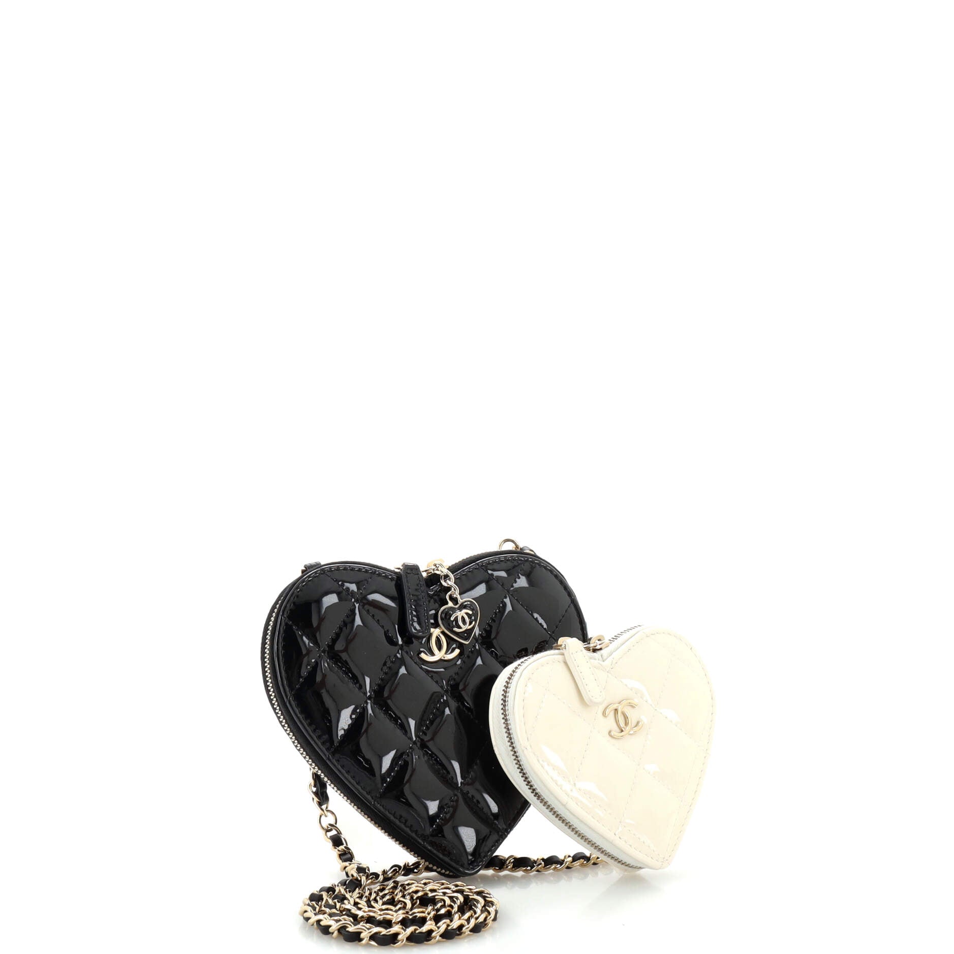 Double Heart Clutch with Chain Quilted Patent