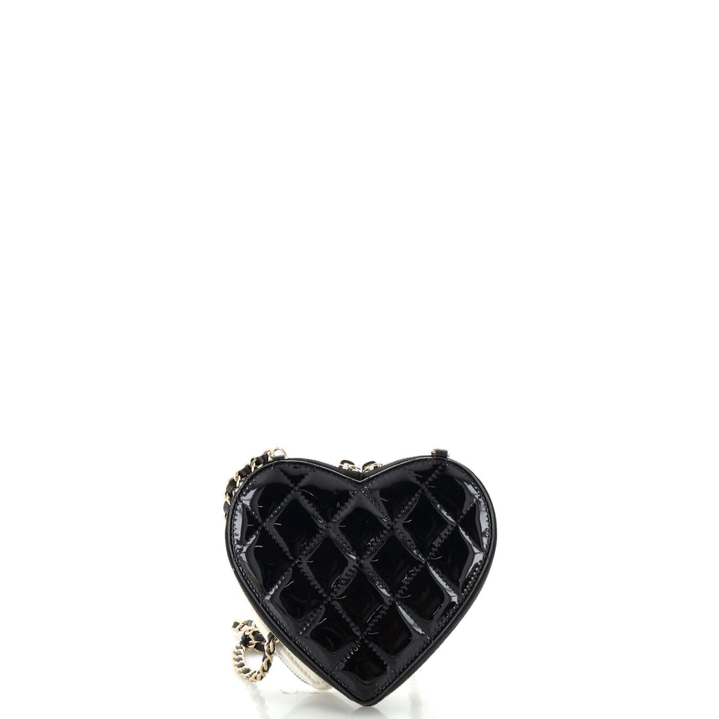 Double Heart Clutch with Chain Quilted Patent