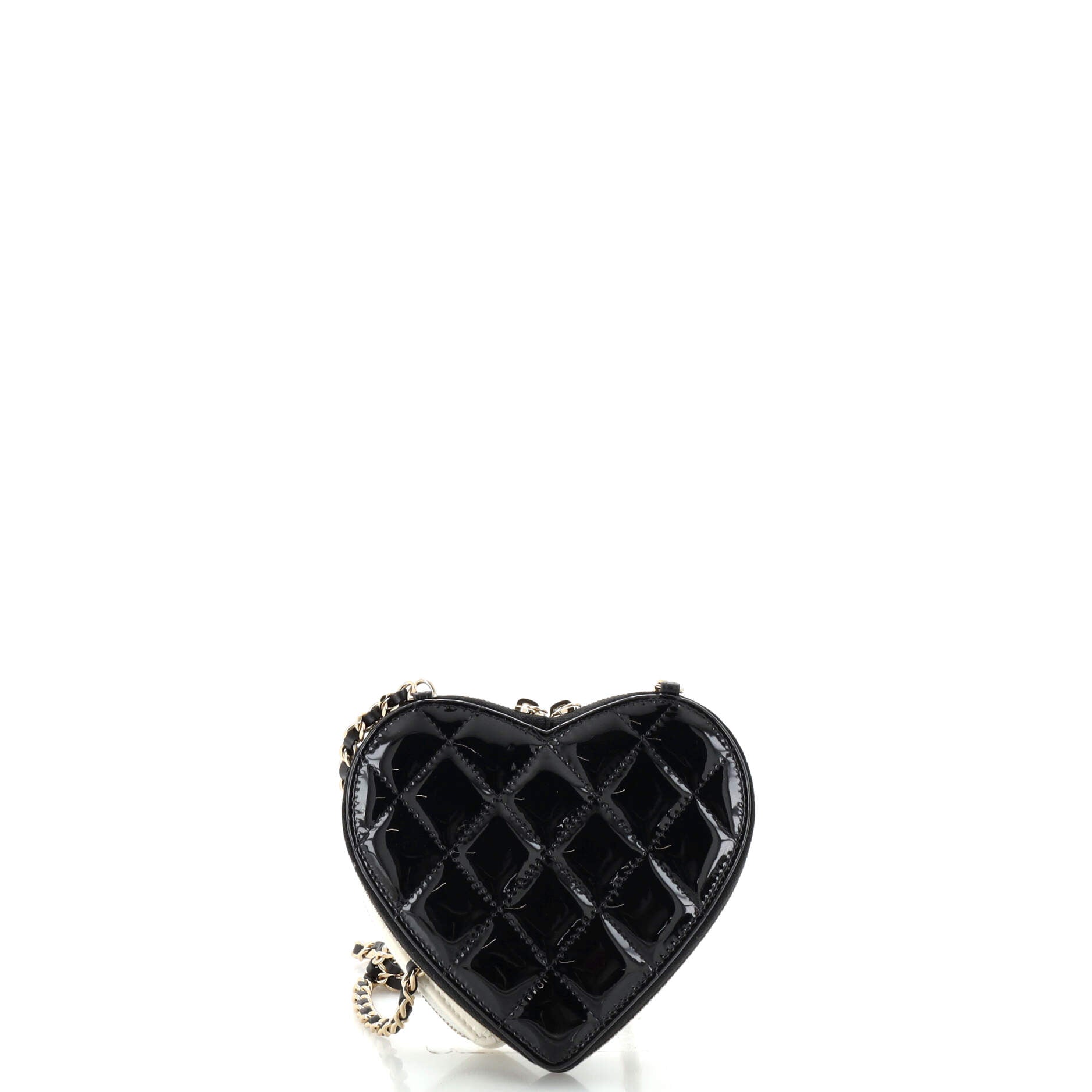 Double Heart Clutch with Chain Quilted Patent