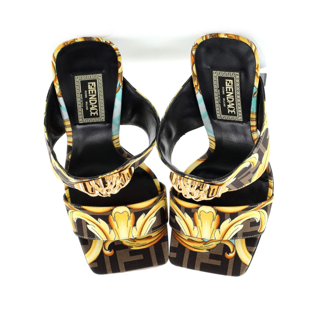 x Fendi Fendace Heeled Mules Printed Zucca Jacquard