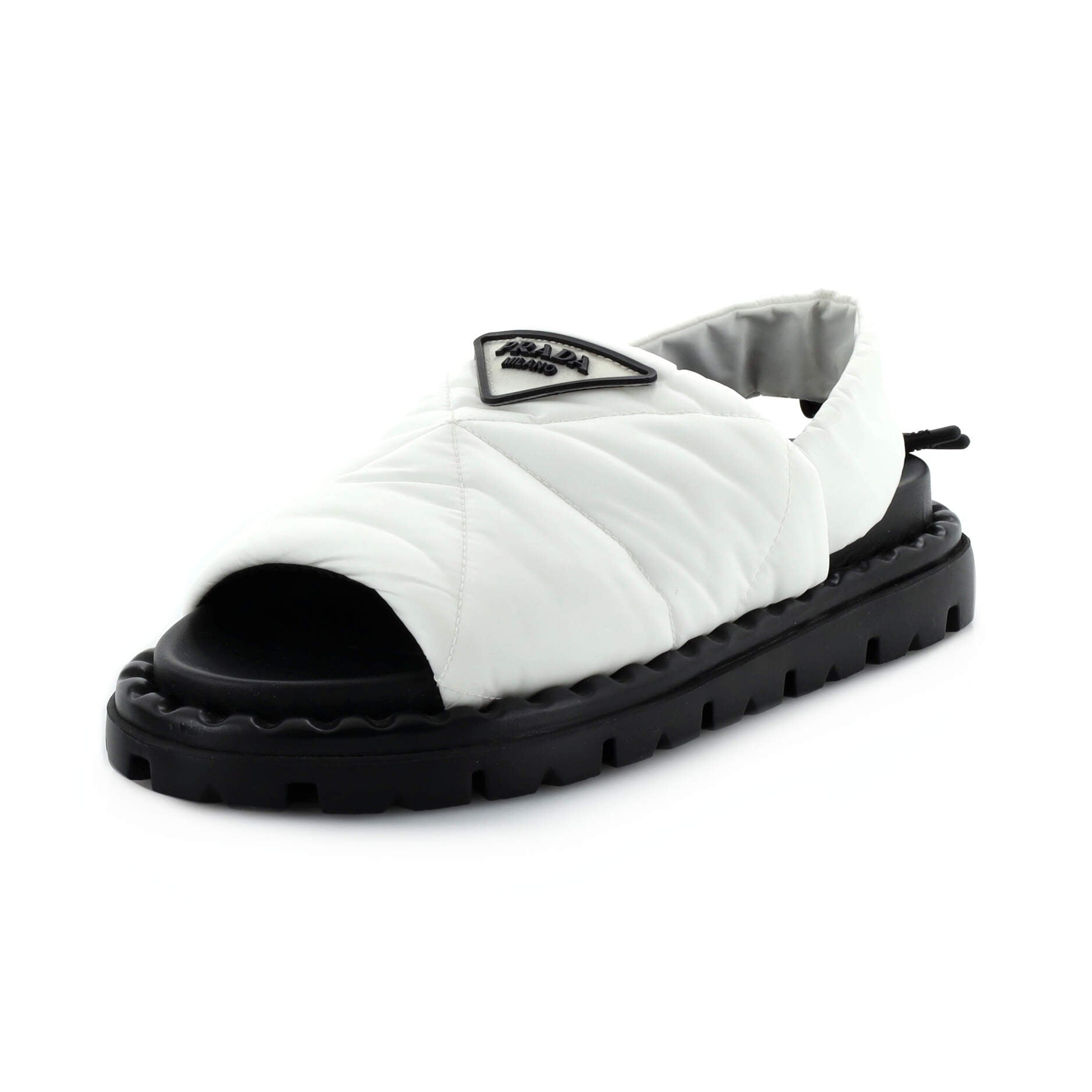 Women's Triangle Logo Padded Chunky Sandals Quilted Nylon