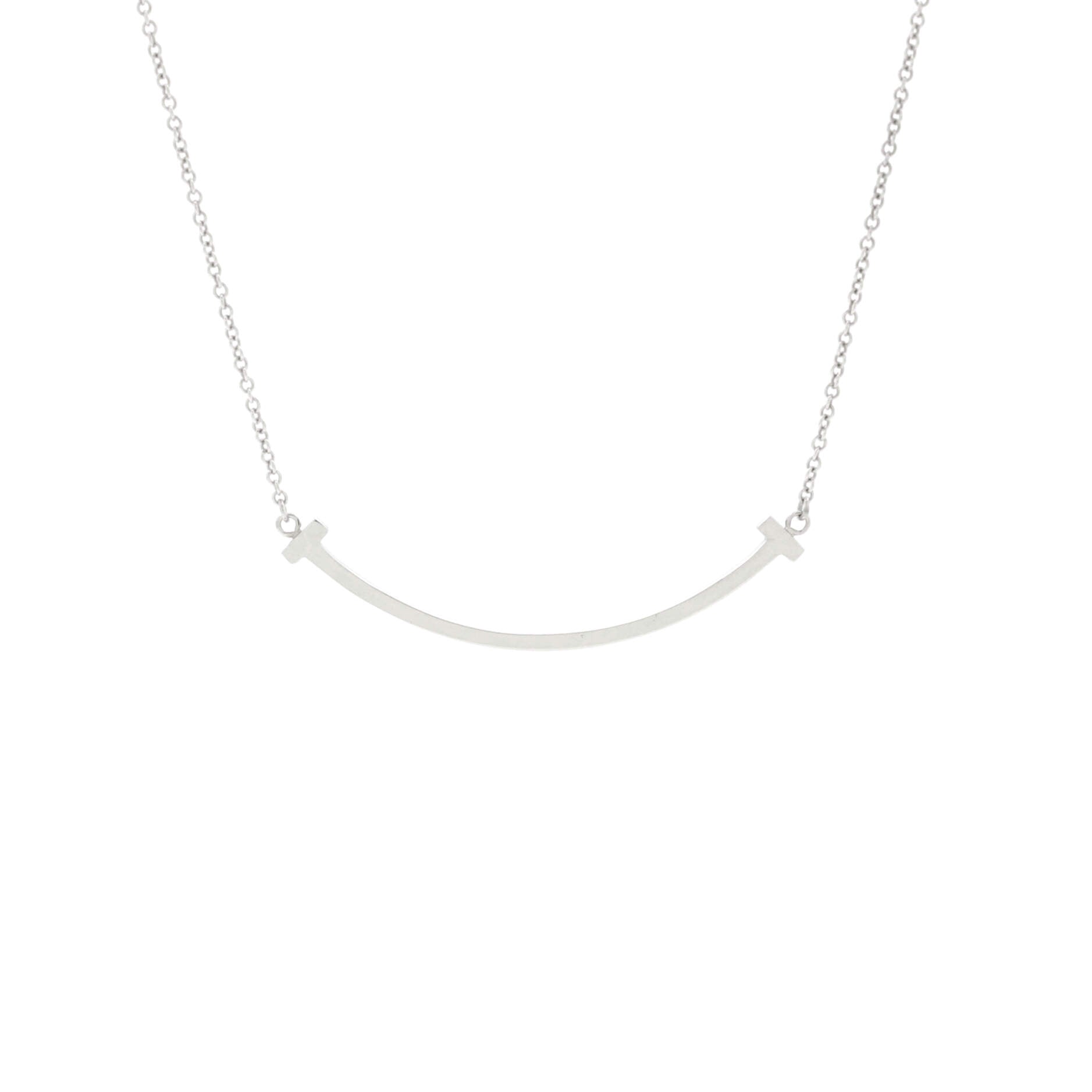 T Smile Pendant Necklace 18K White Gold Small
