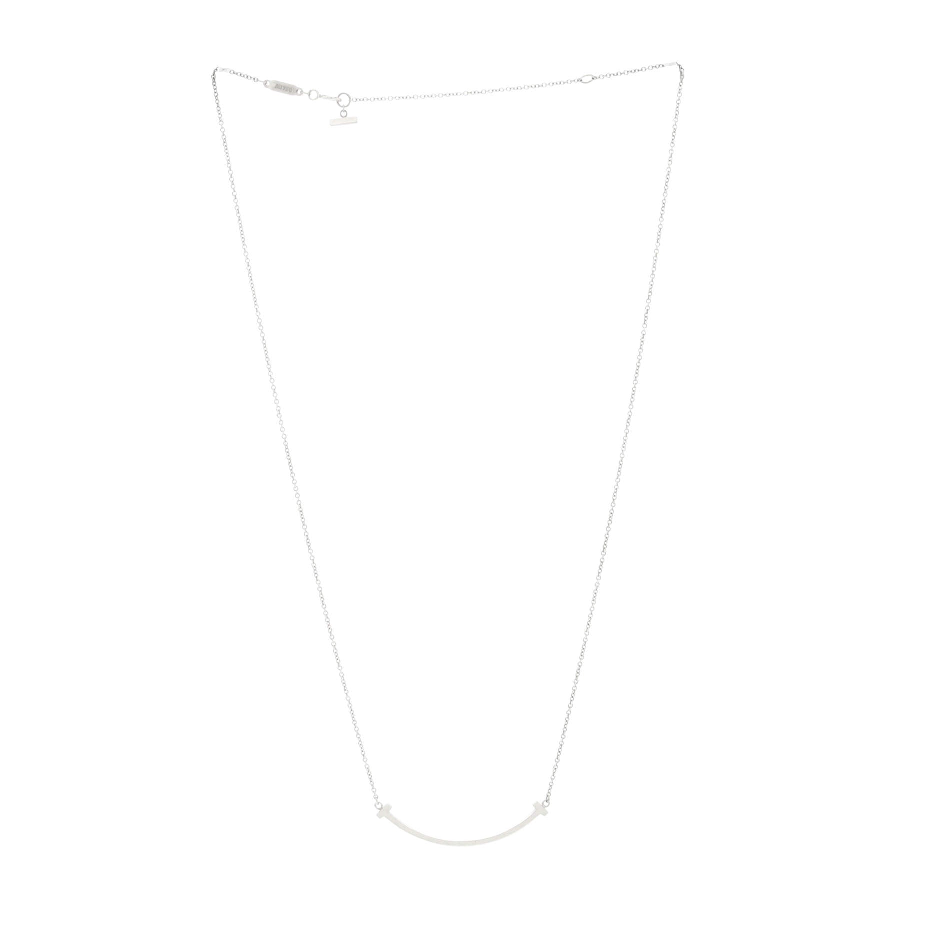 T Smile Pendant Necklace 18K White Gold Small