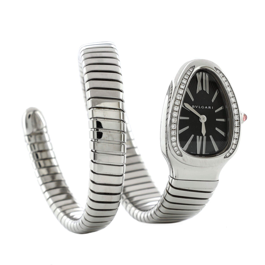 Serpenti Tubogas Single Spiral Quartz Watch Stainless Steel with Diamond Bezel 20