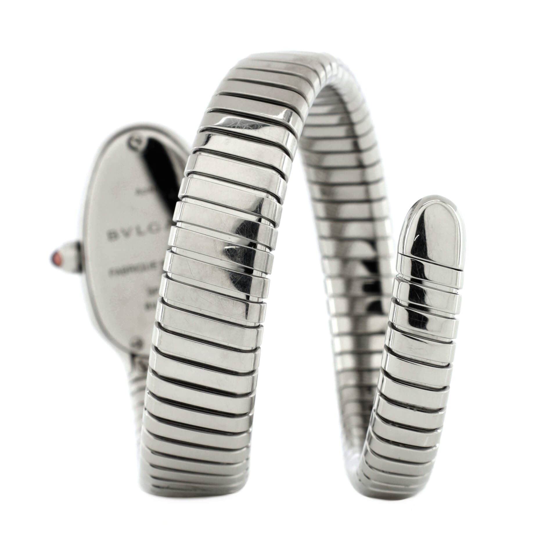 Serpenti Tubogas Single Spiral Quartz Watch Stainless Steel with Diamond Bezel 20
