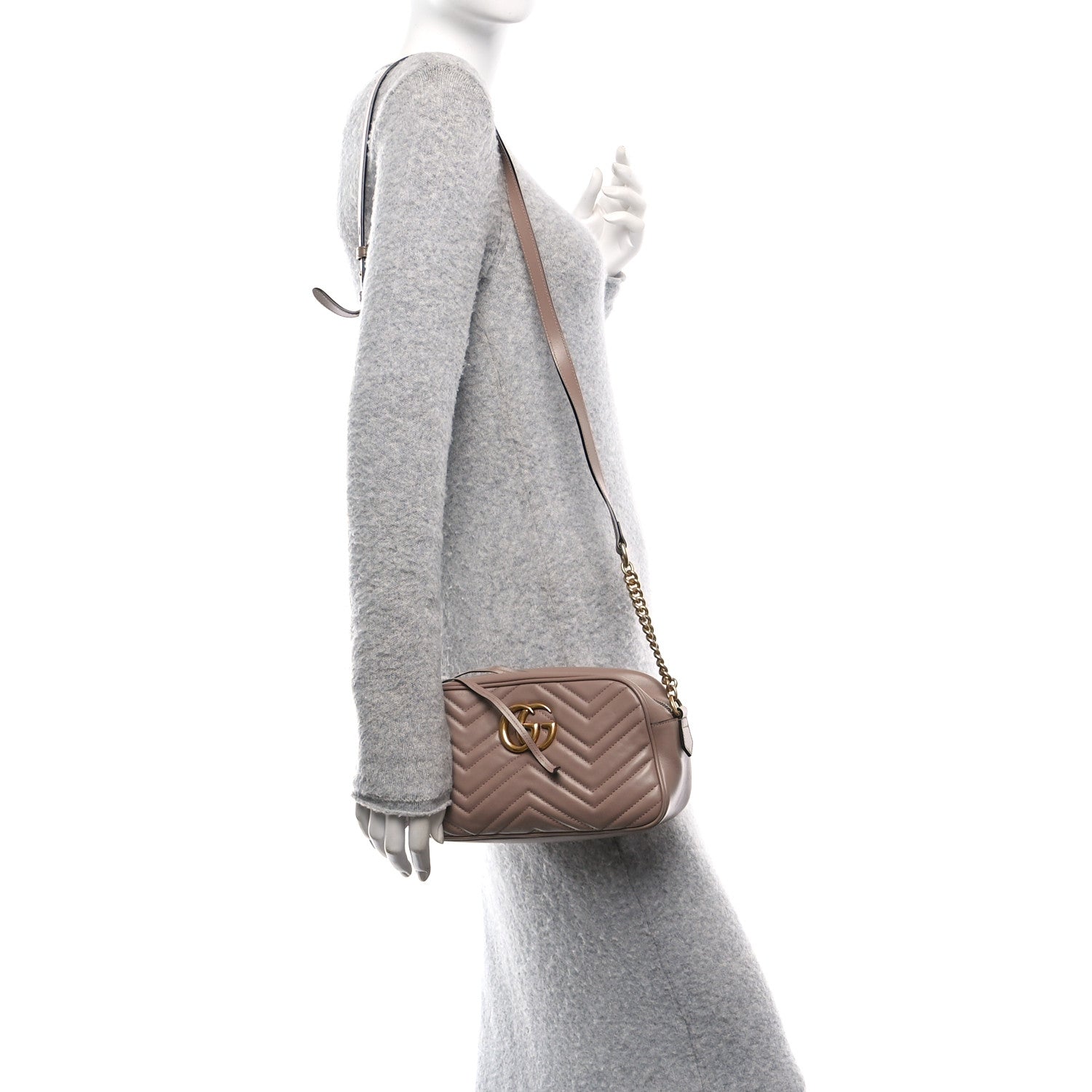 Calfskin Matelasse Small GG Marmont Chain Shoulder Bag Porcelain Rose