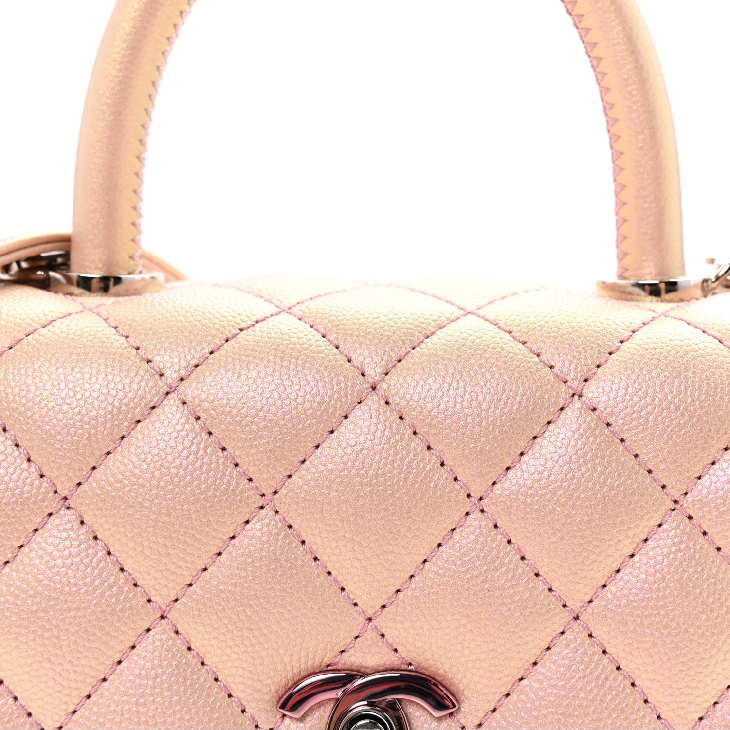 Iridescent Caviar Quilted Mini Coco Handle Flap Pink