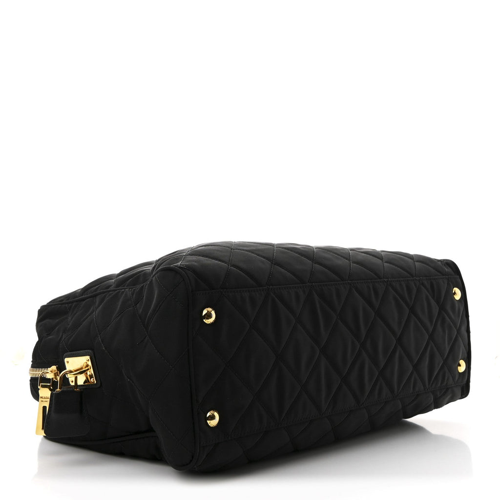 Nylon Tessuto Impuntu Quilted Large Shoulder Bag Black